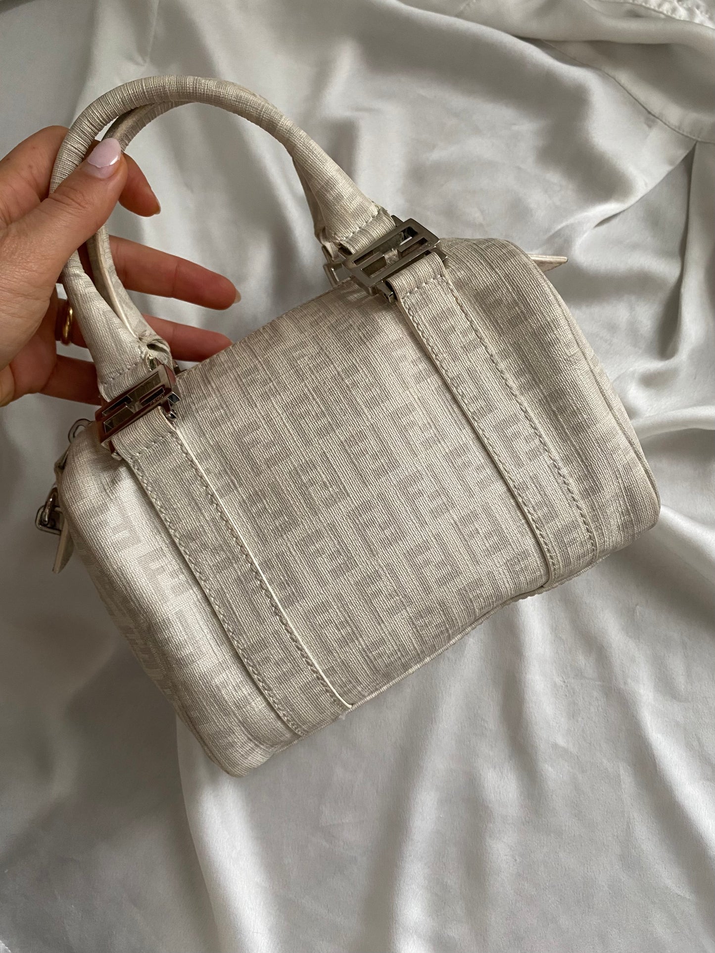 Fendi mini monogram zucchini bag in white and grey
