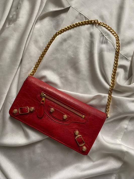 Balenciaga city clutch bag cherry red