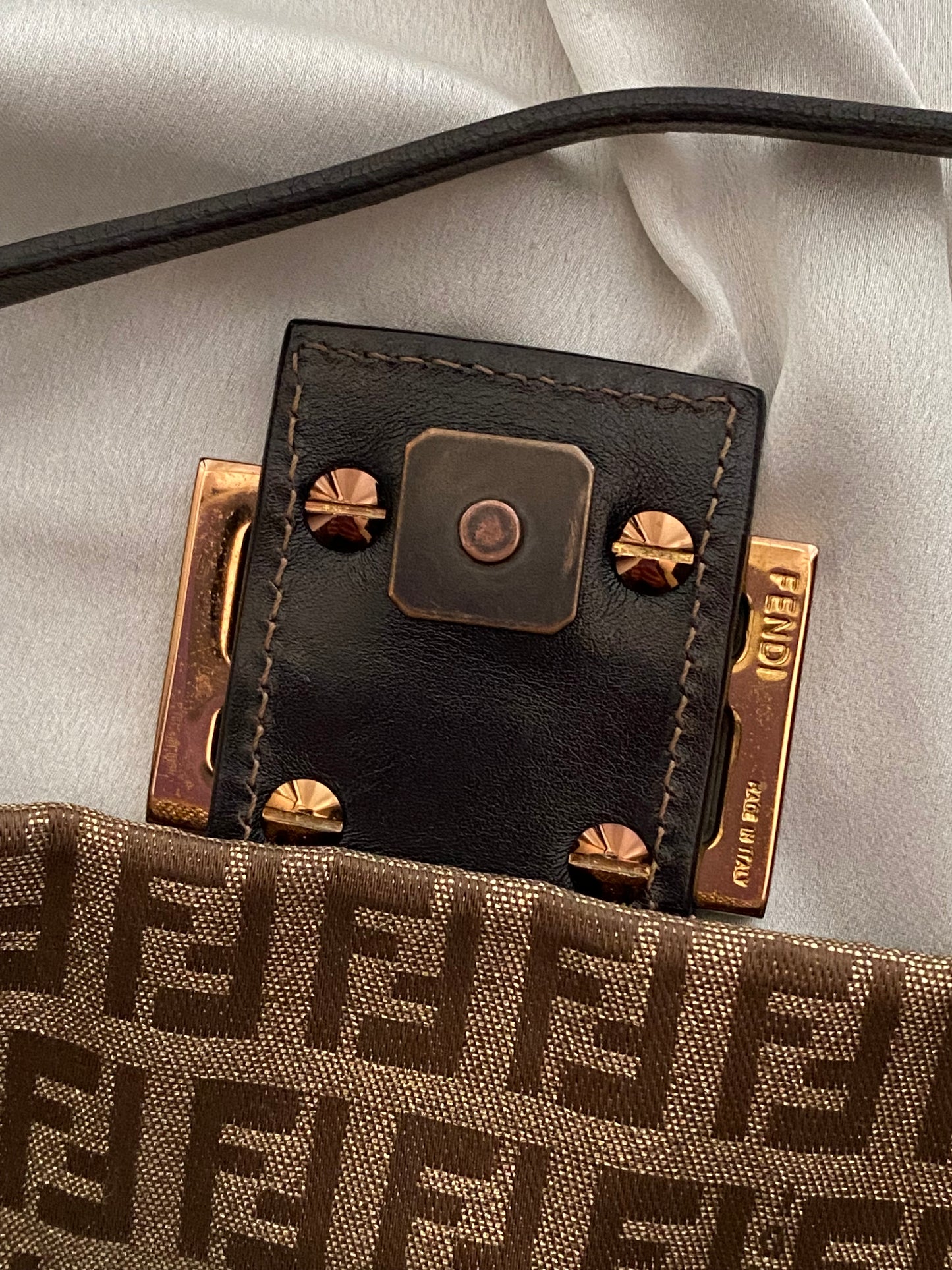 Fendi mini baguette shiny gold monogram zucchini