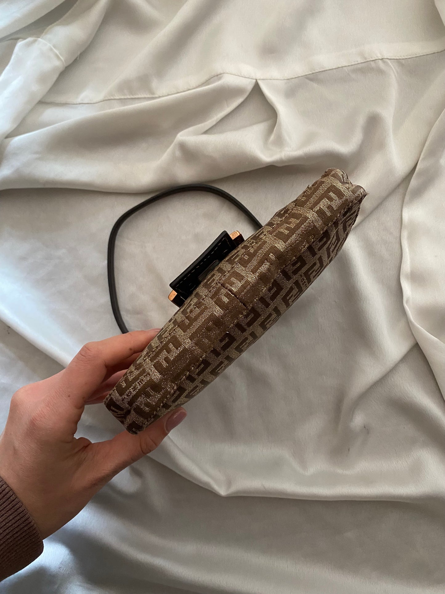 Fendi mini baguette shiny gold monogram zucchini