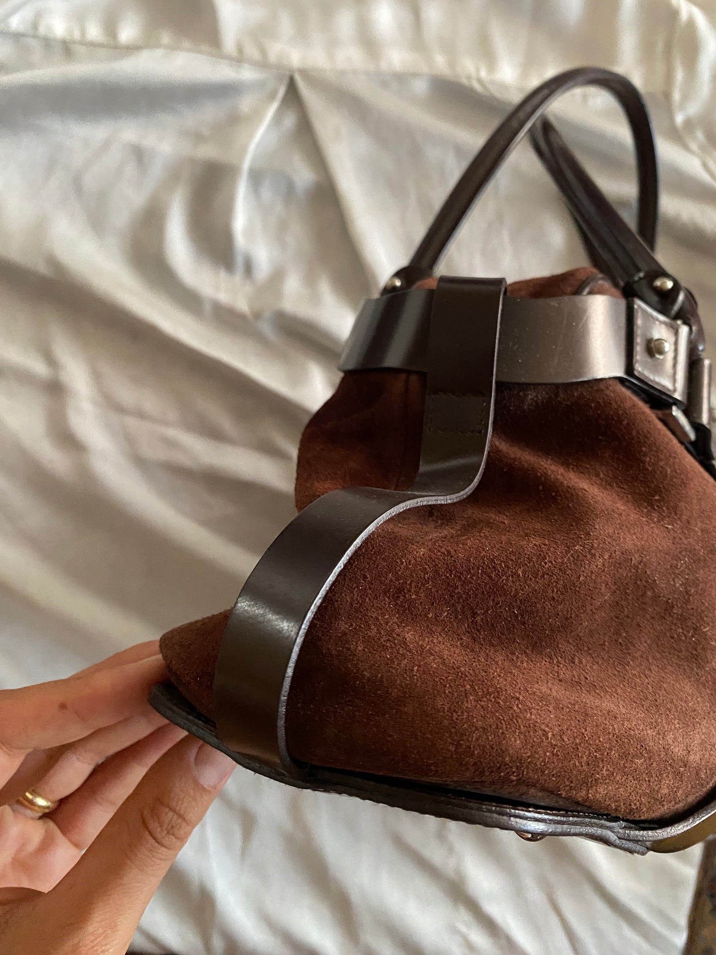 Salvatore Ferragamo chocolate suede bag