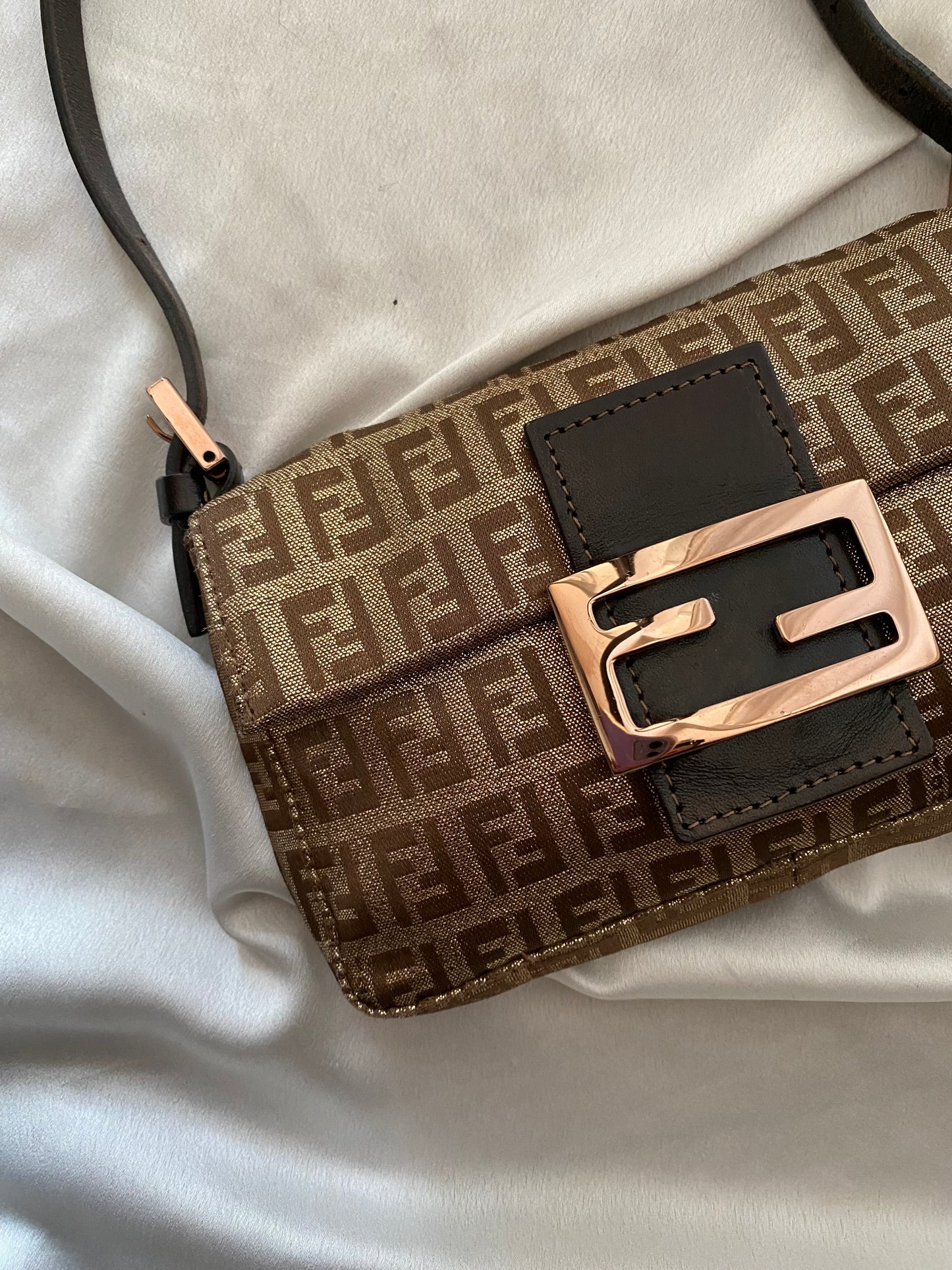 Fendi mini baguette shiny gold monogram zucchini