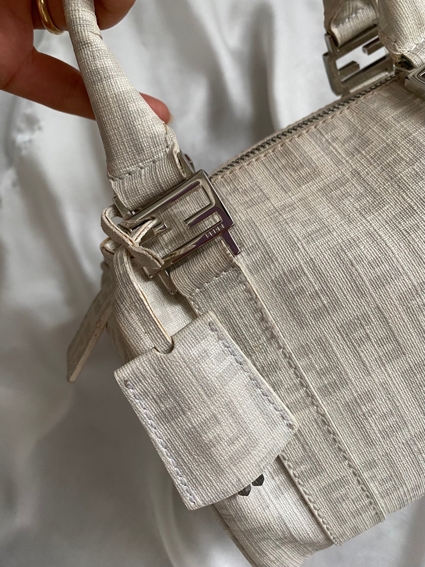 Fendi mini monogram zucchini bag in white and grey