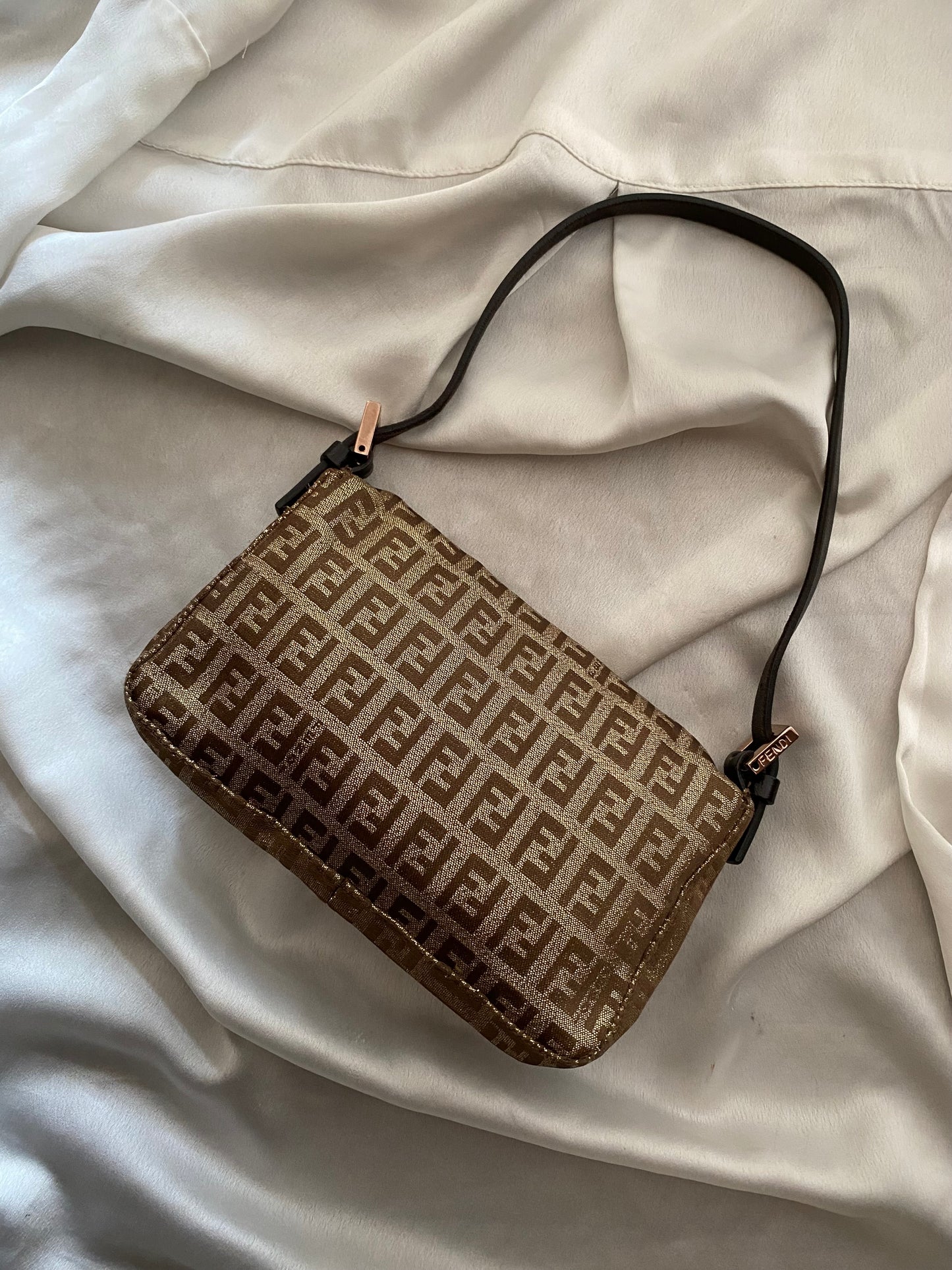 Fendi mini baguette shiny gold monogram zucchini
