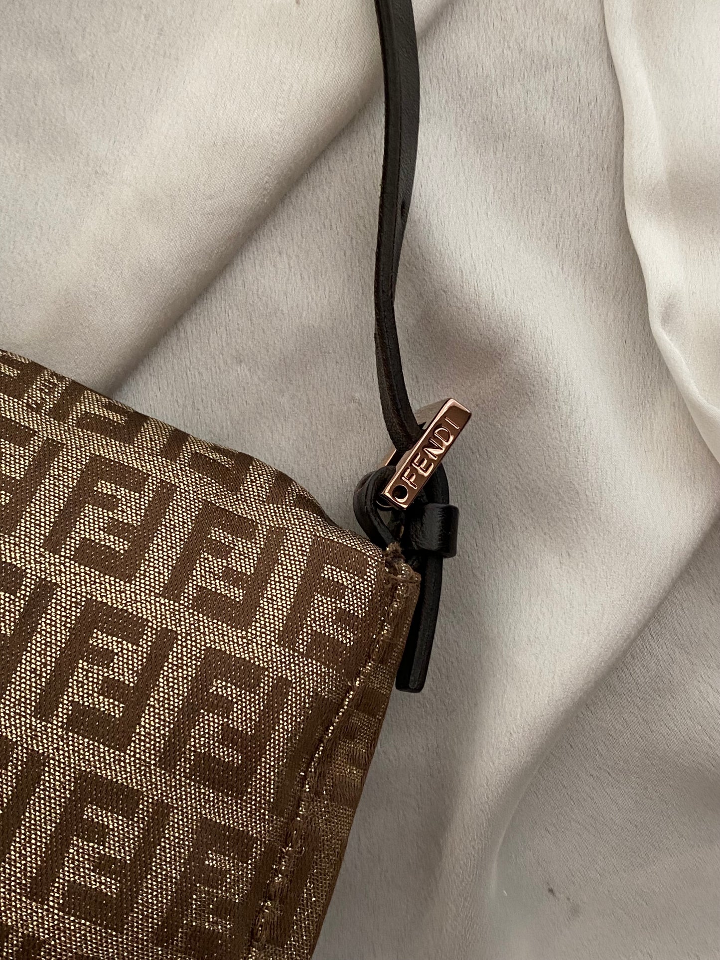 Fendi mini baguette shiny gold monogram zucchini