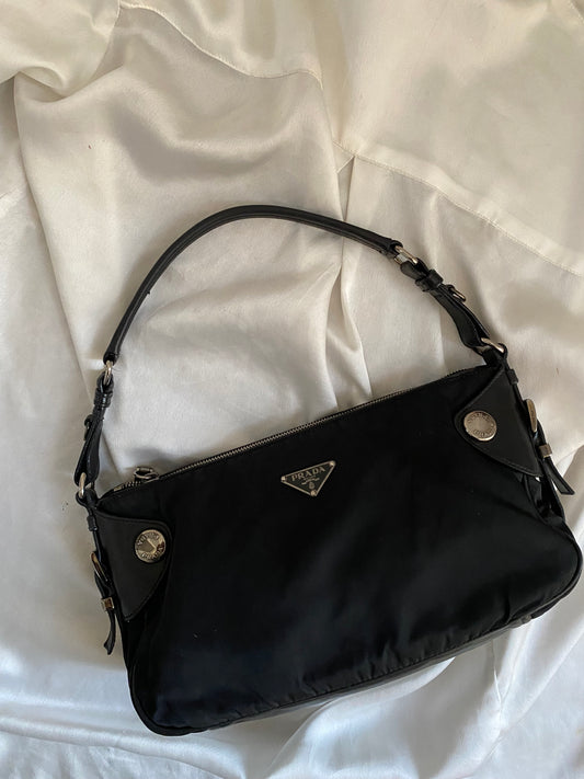 Prada black nylon with leather profiles