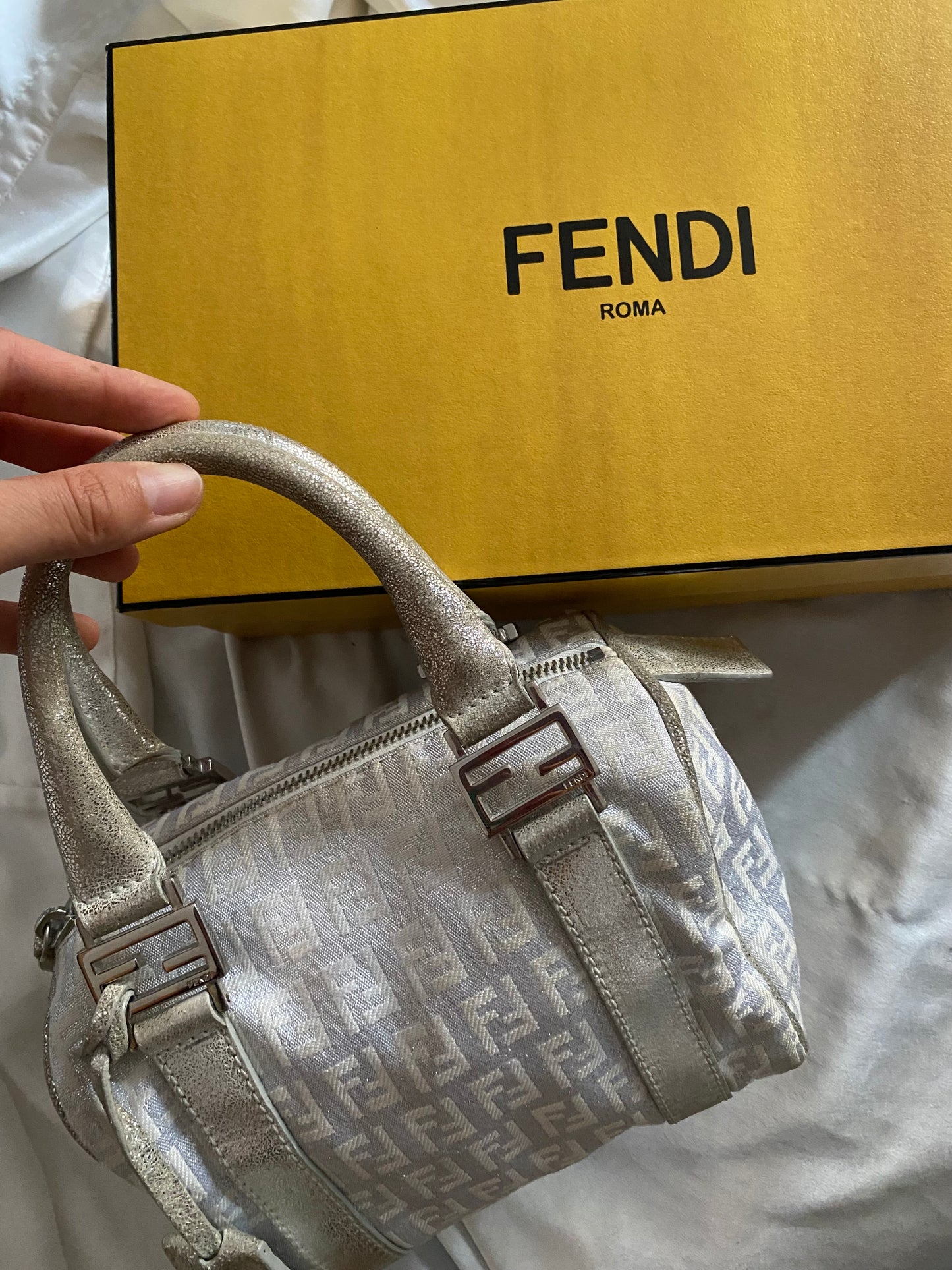 Fendi mini monogram zucchini bag in silver