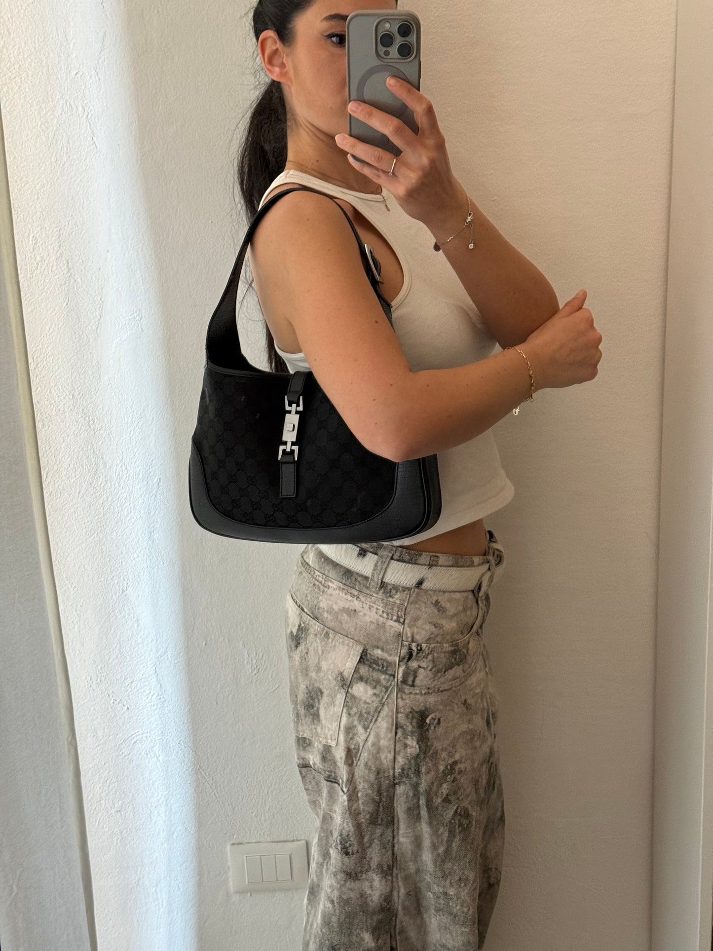 Gucci Jackie monogram nero hardware argento era Tom Ford ottime condizioni