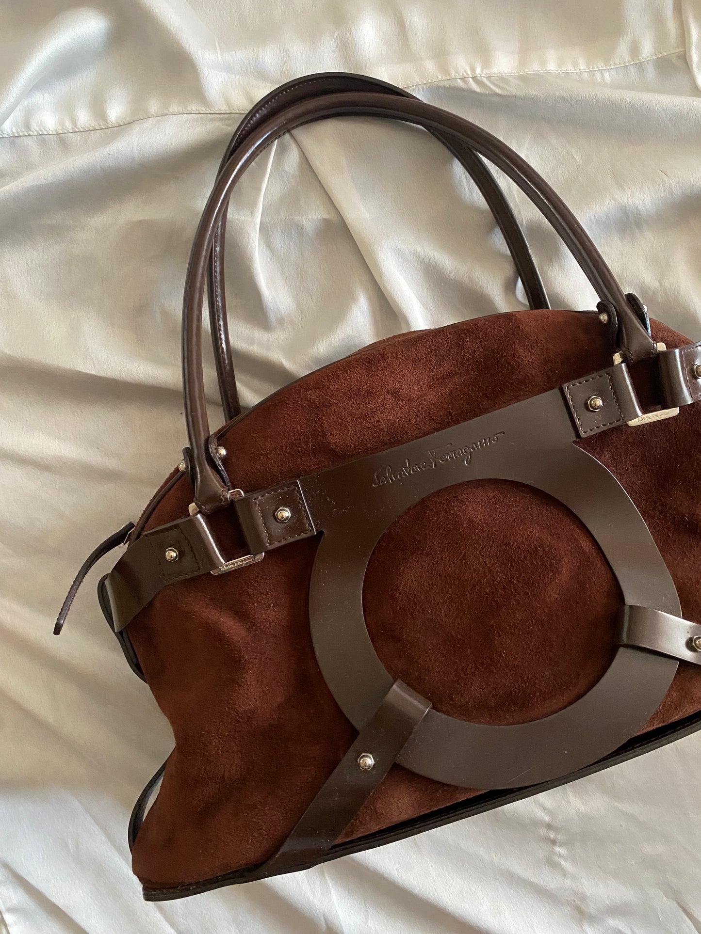 Salvatore Ferragamo chocolate suede bag