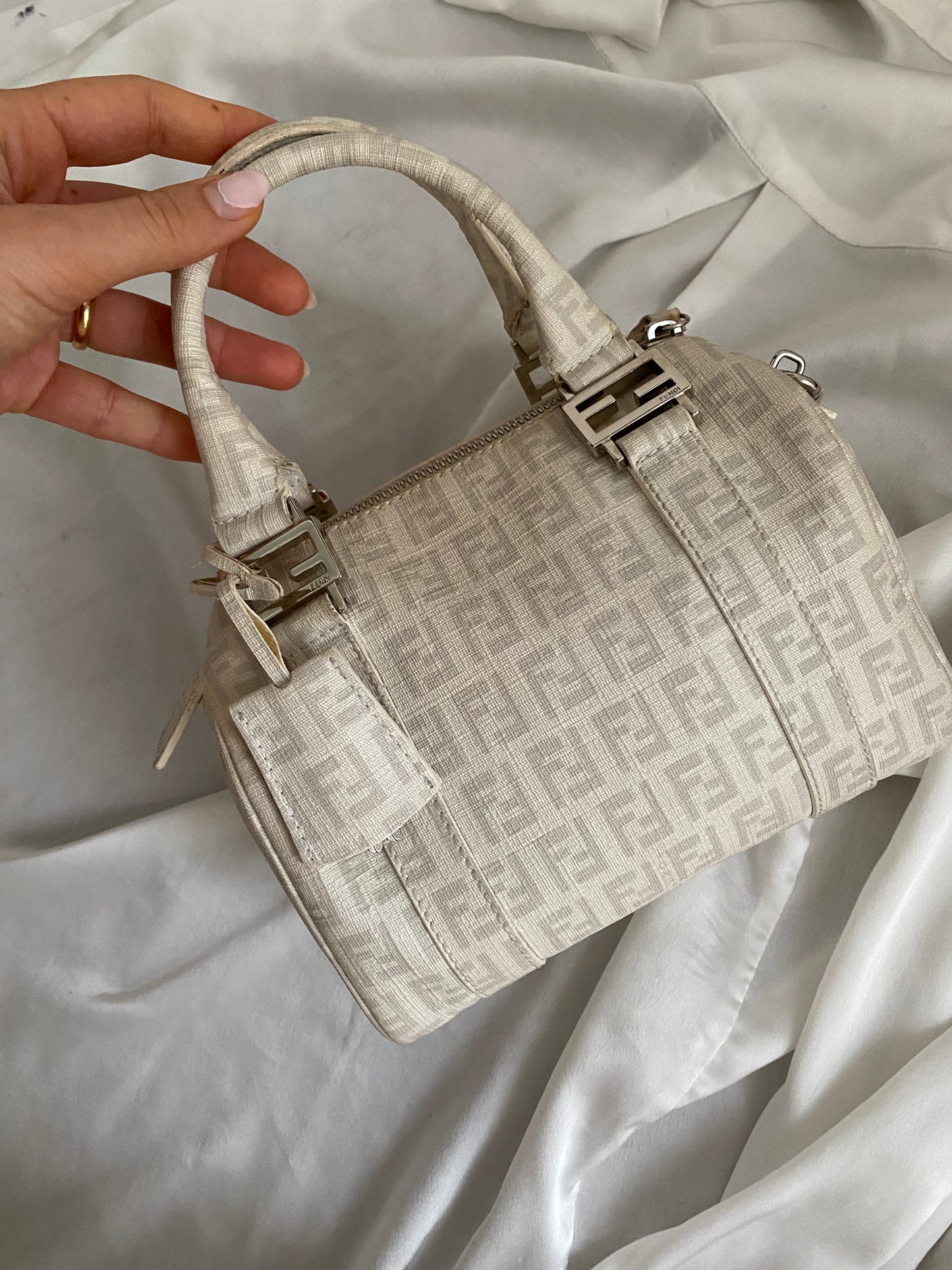 Fendi mini monogram zucchini bag in white and grey