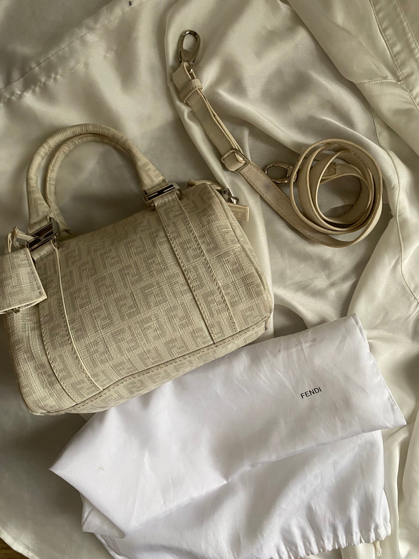 Fendi mini monogram zucchini bag in white and grey