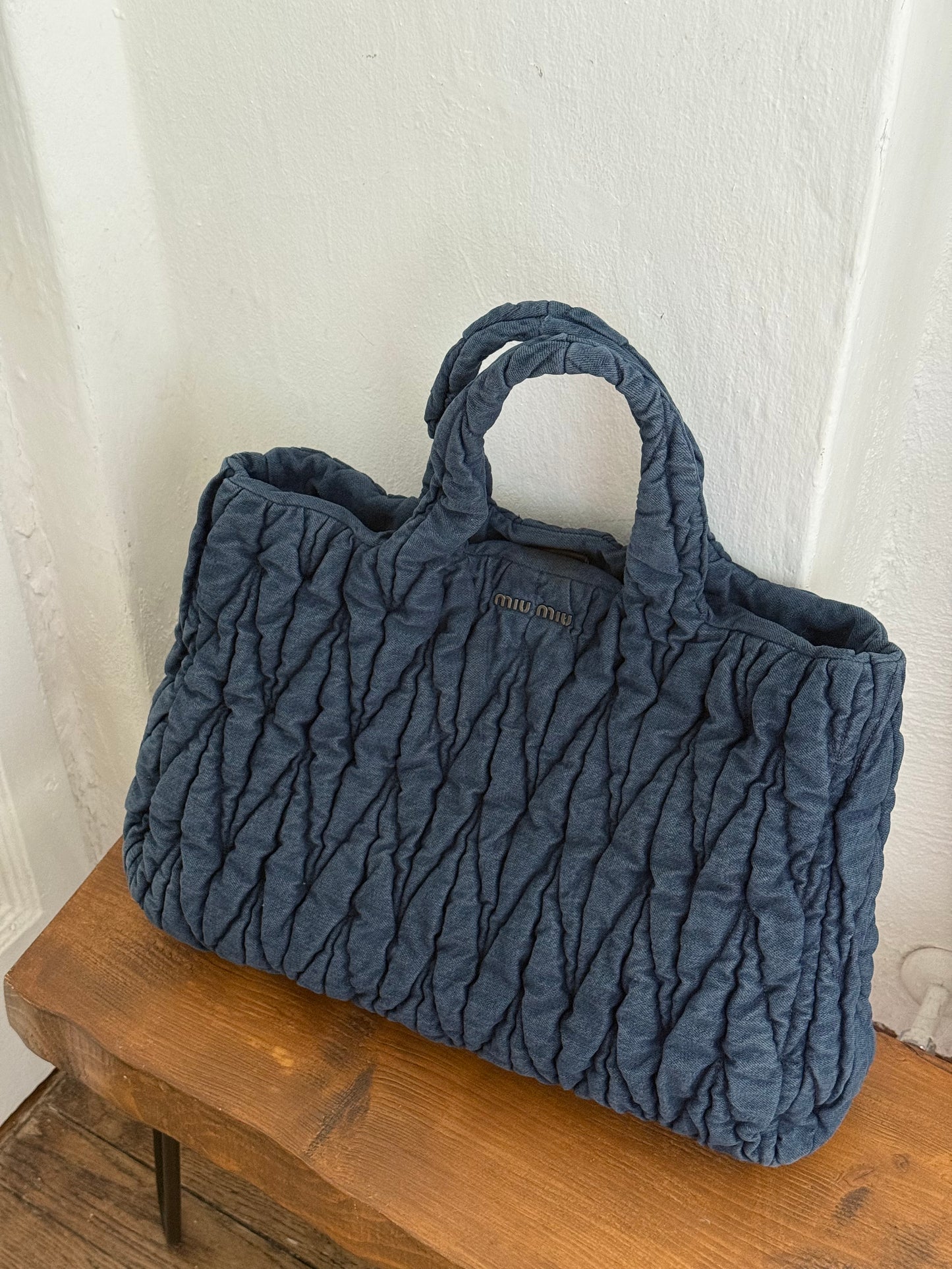 Miu Miu denim shopping tote