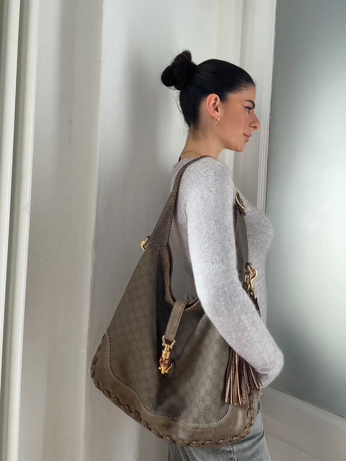 Gucci new Jackie hobo era Frida Giannini monogram khaki