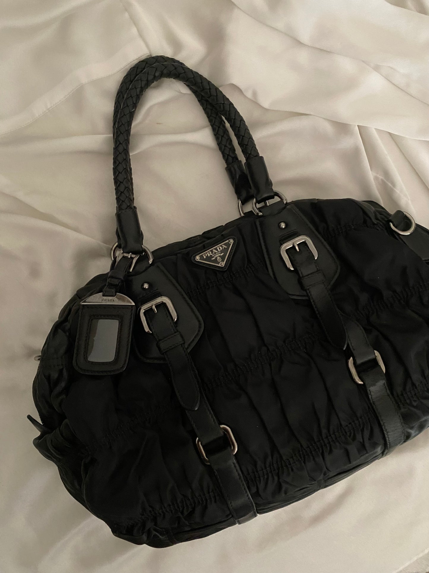 Prada pleated nylon and leather