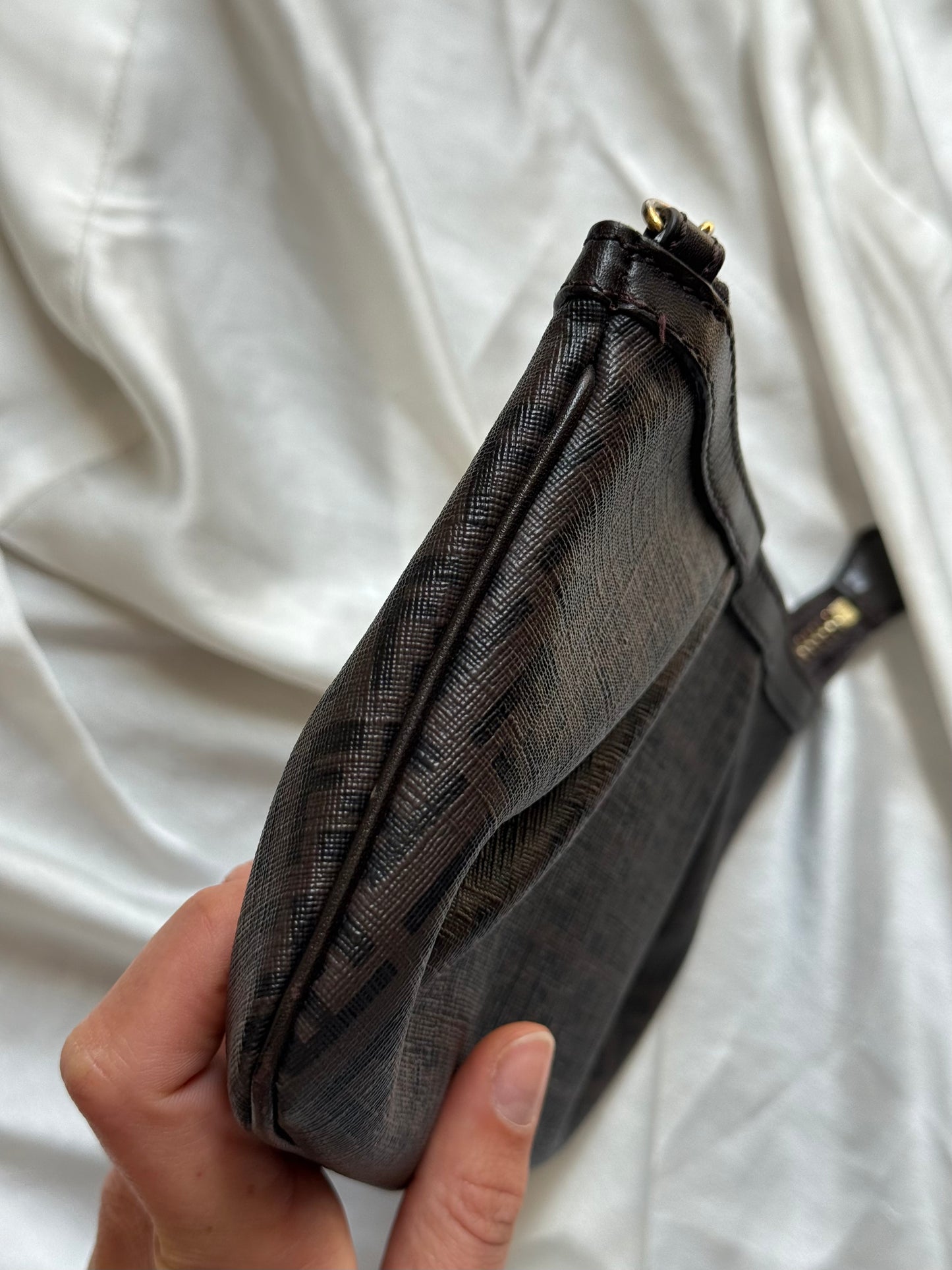 Fendi pochette charms gold monogram zucchino chocolate brown