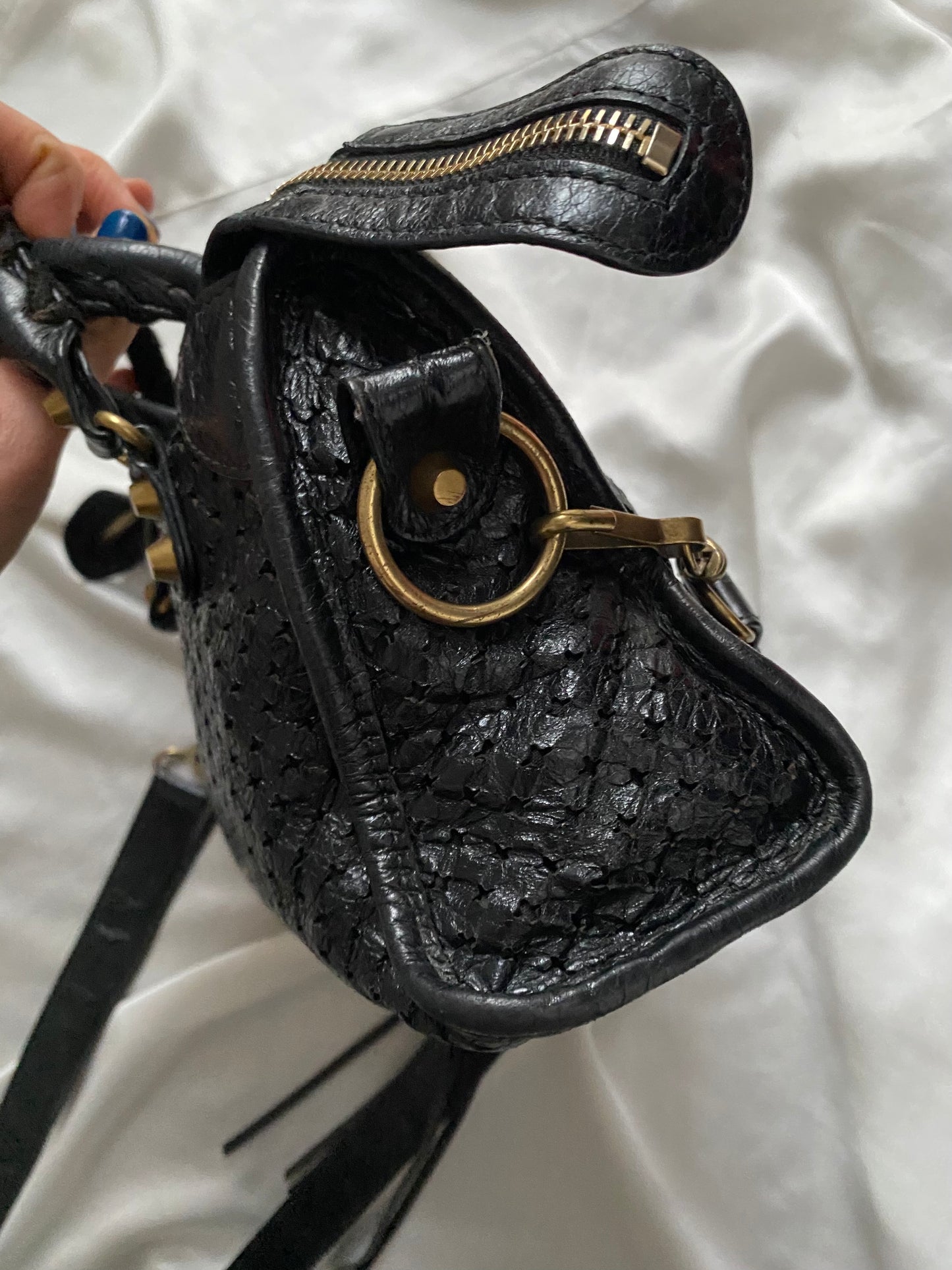 Balenciaga mini city stadium laser cut cross