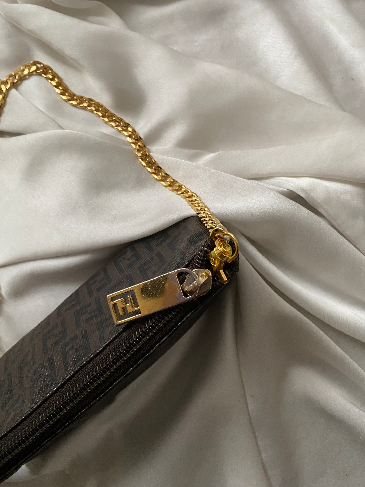 Fendi mini clutch bag zucchini monogram brown