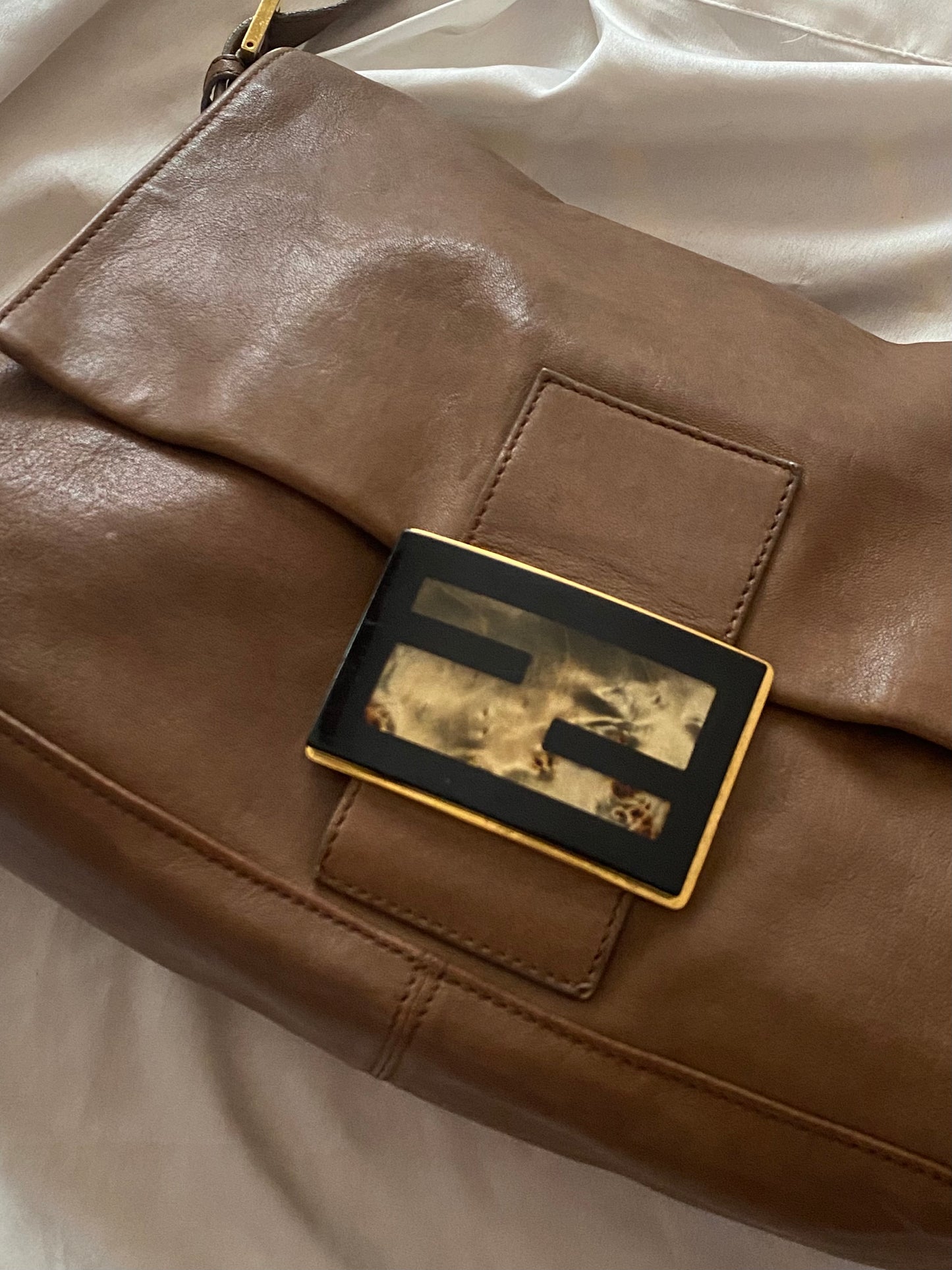 Fendi Mamma Baguette in Brown Marble Leather