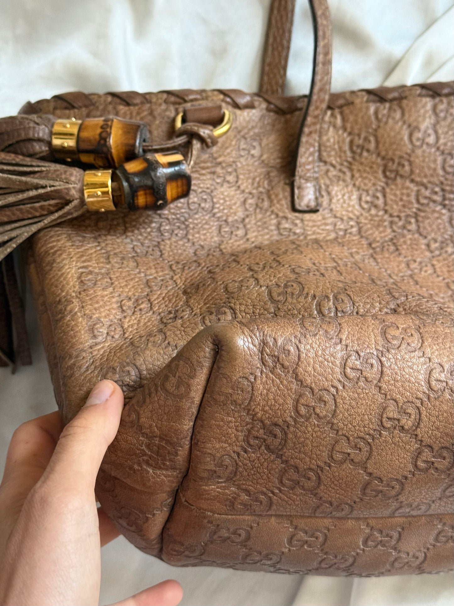 Gucci tassel tote bamboo brown