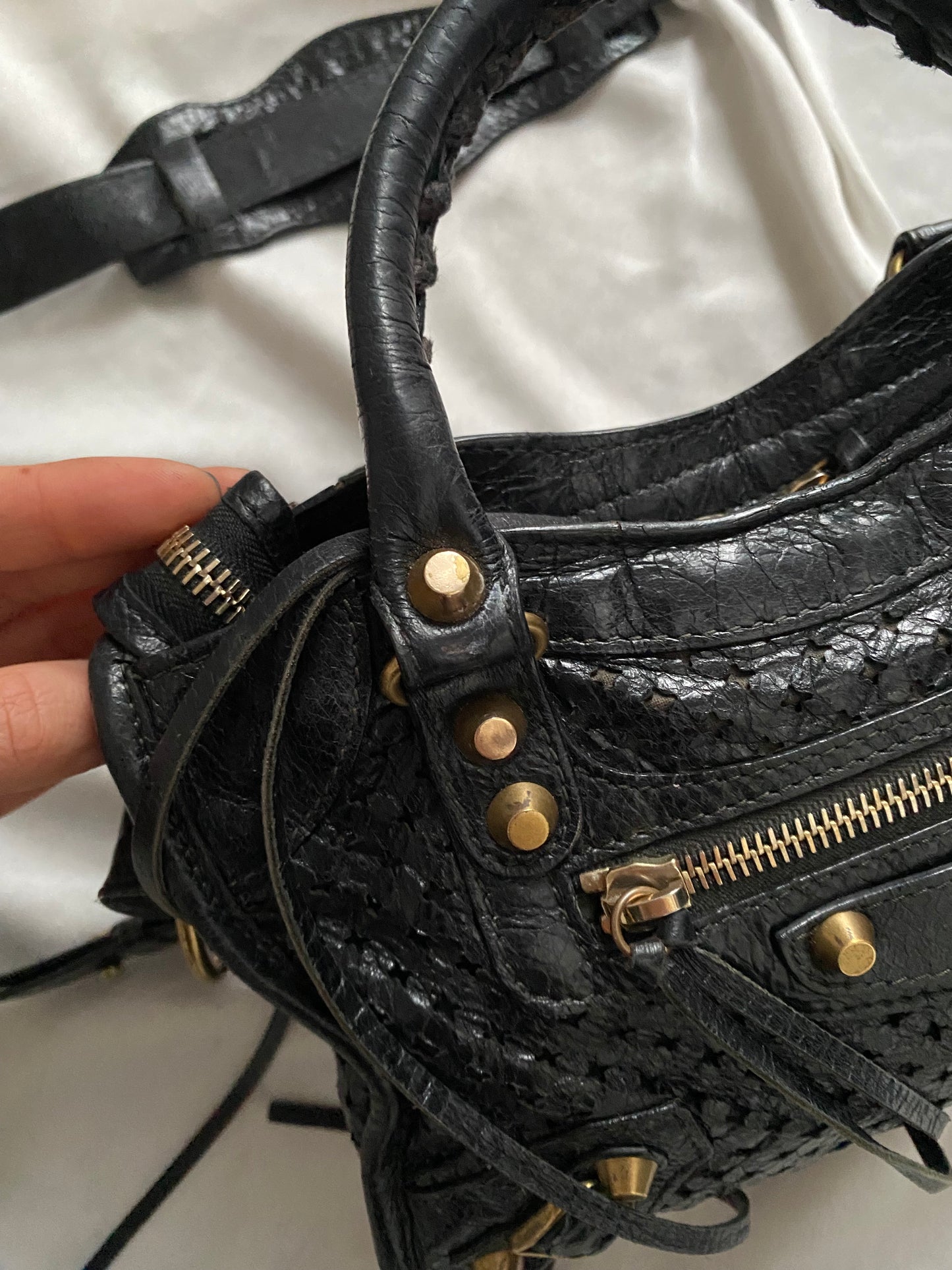 Balenciaga mini city stadium laser cut cross