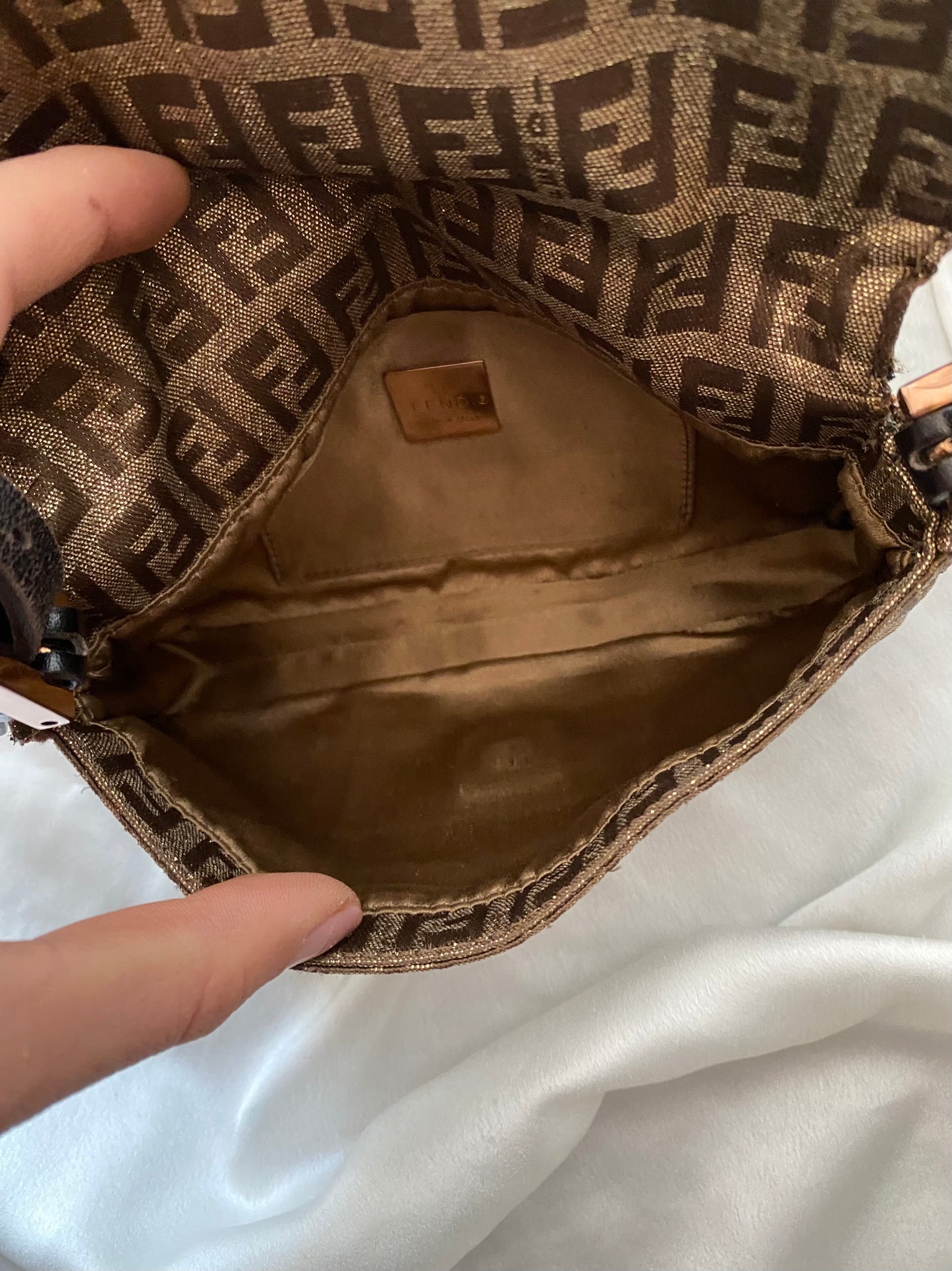 Fendi mini baguette shiny gold monogram zucchini