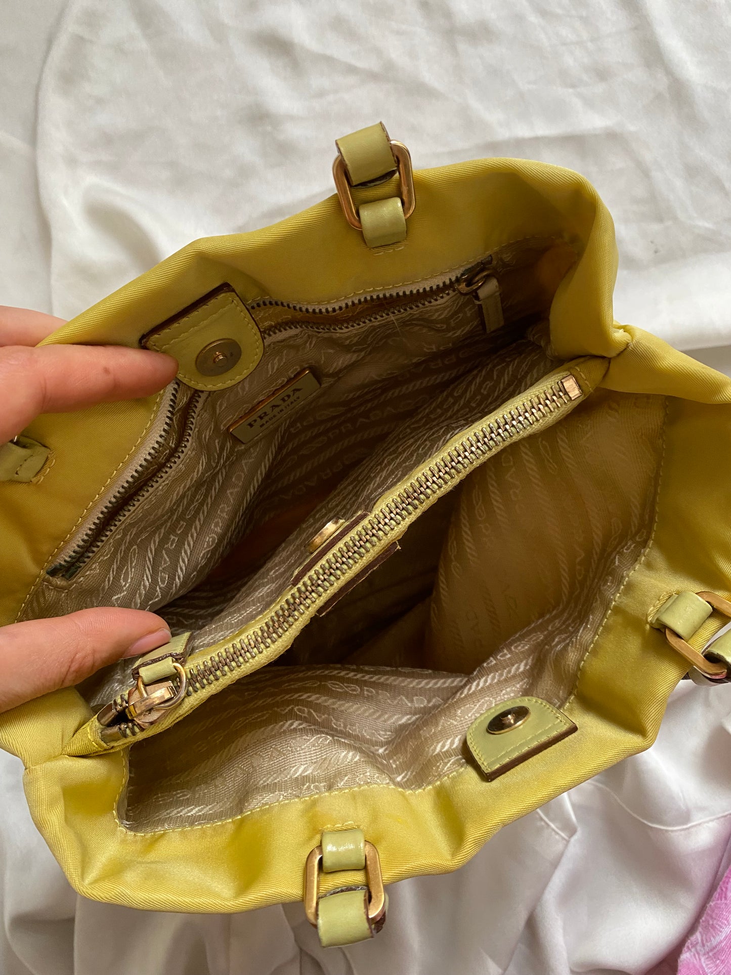 Prada lime yellow nylon tote