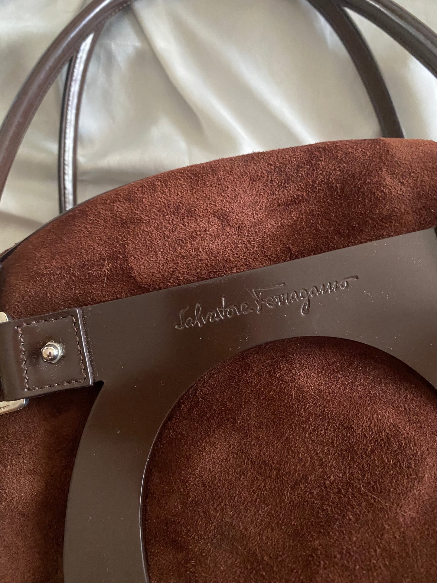 Salvatore Ferragamo chocolate suede bag