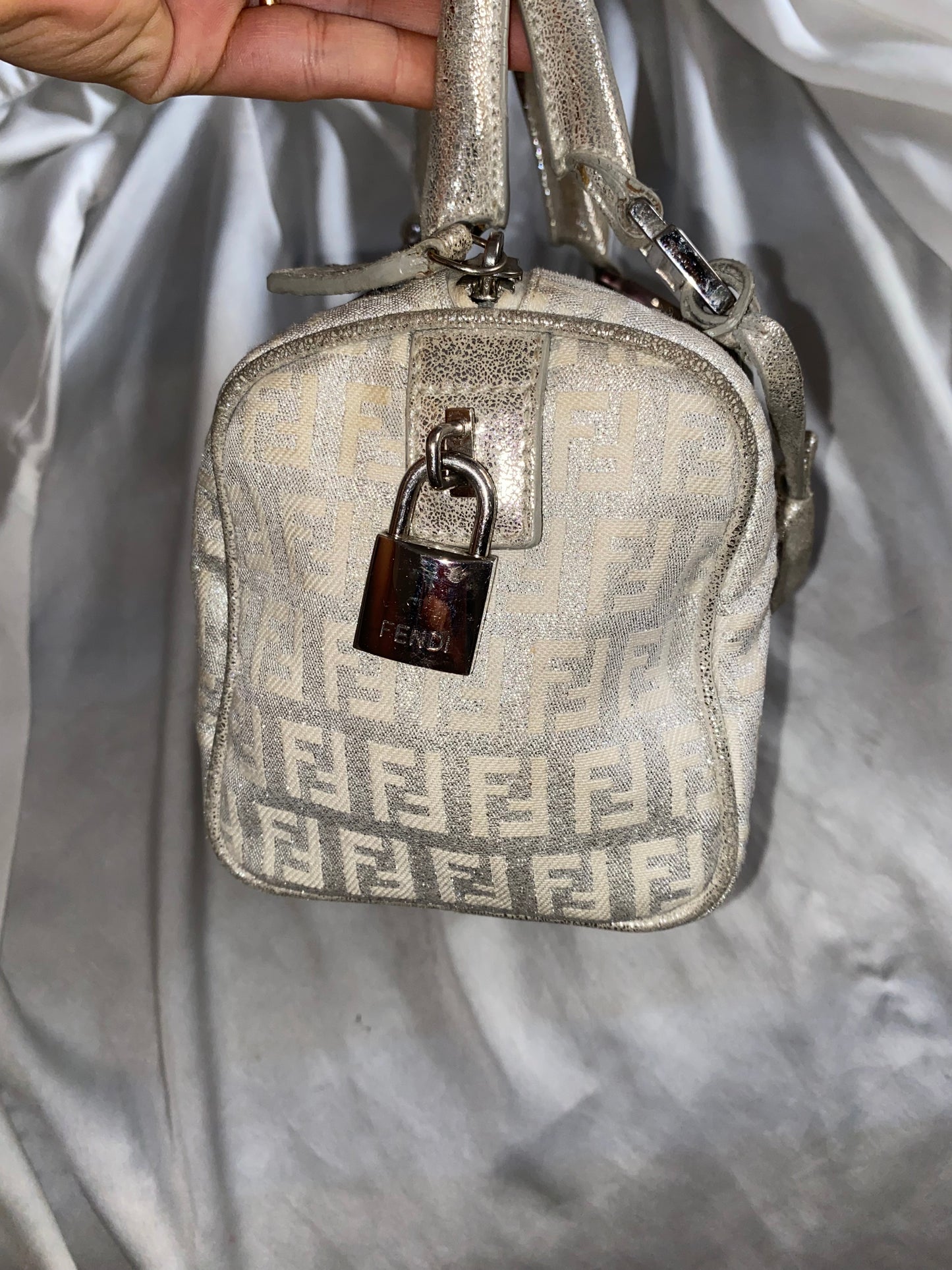 Fendi mini monogram zucchini bag in silver