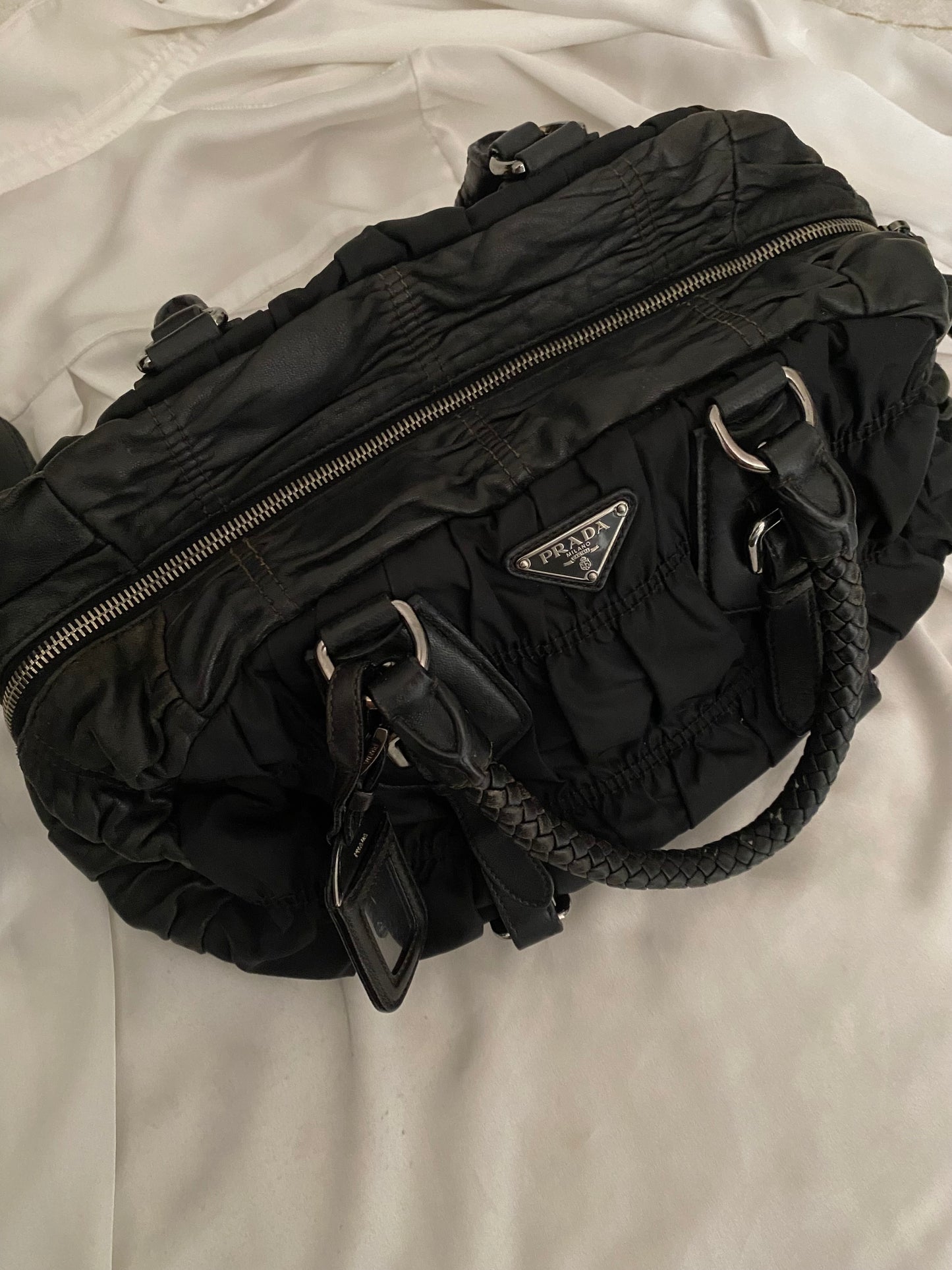 Prada pleated nylon and leather