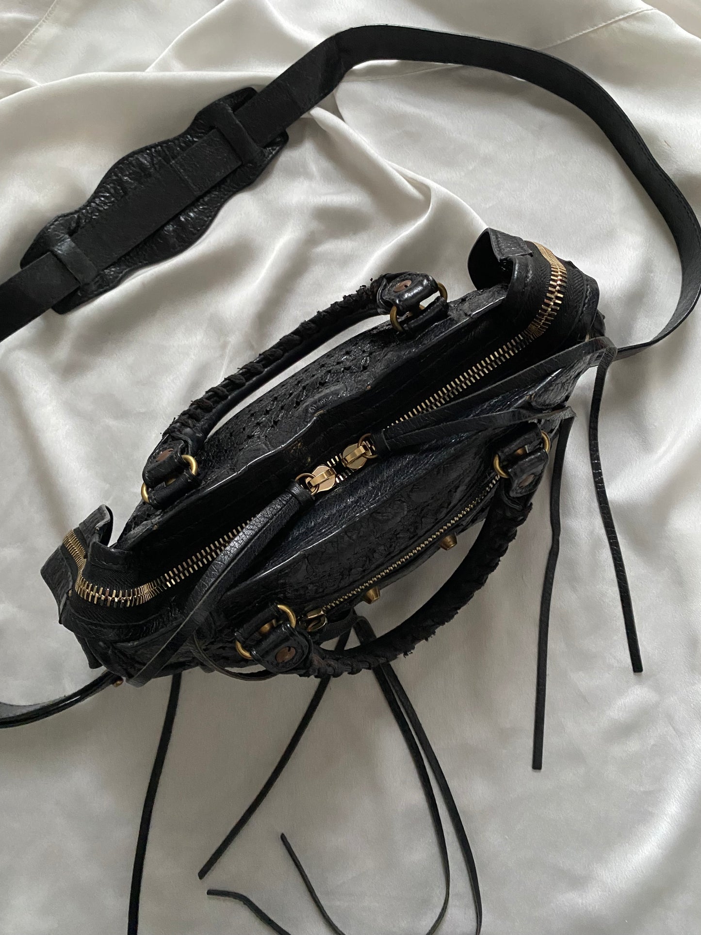 Balenciaga mini city stadium laser cut cross