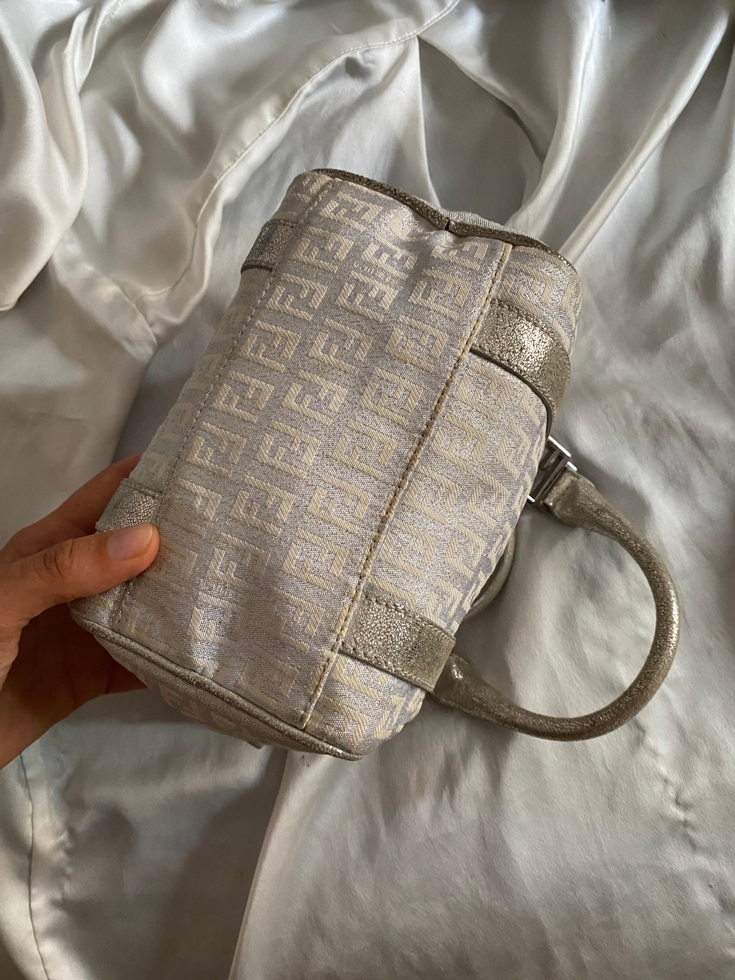 Fendi mini monogram zucchini bag in silver