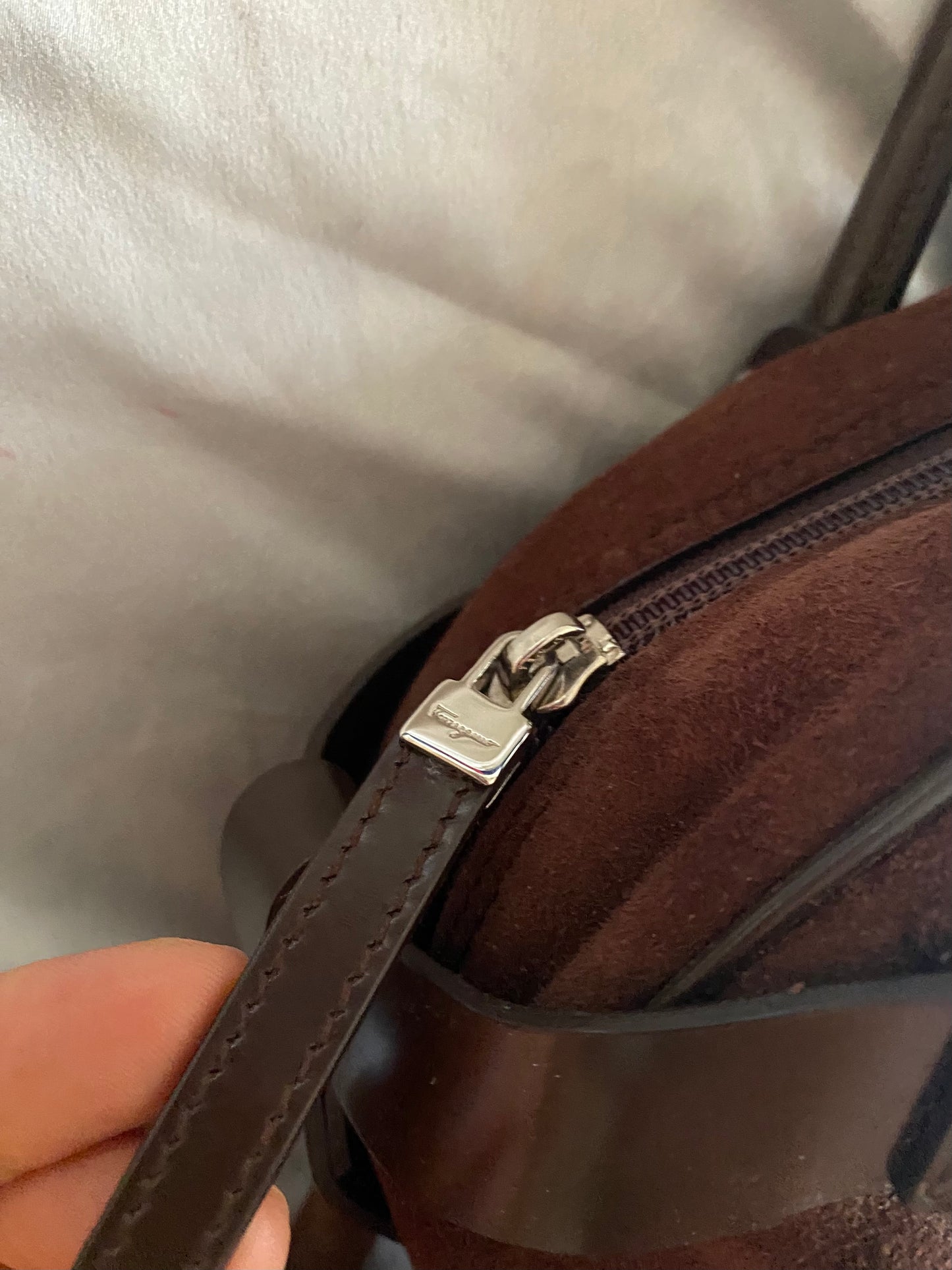 Salvatore Ferragamo chocolate suede bag