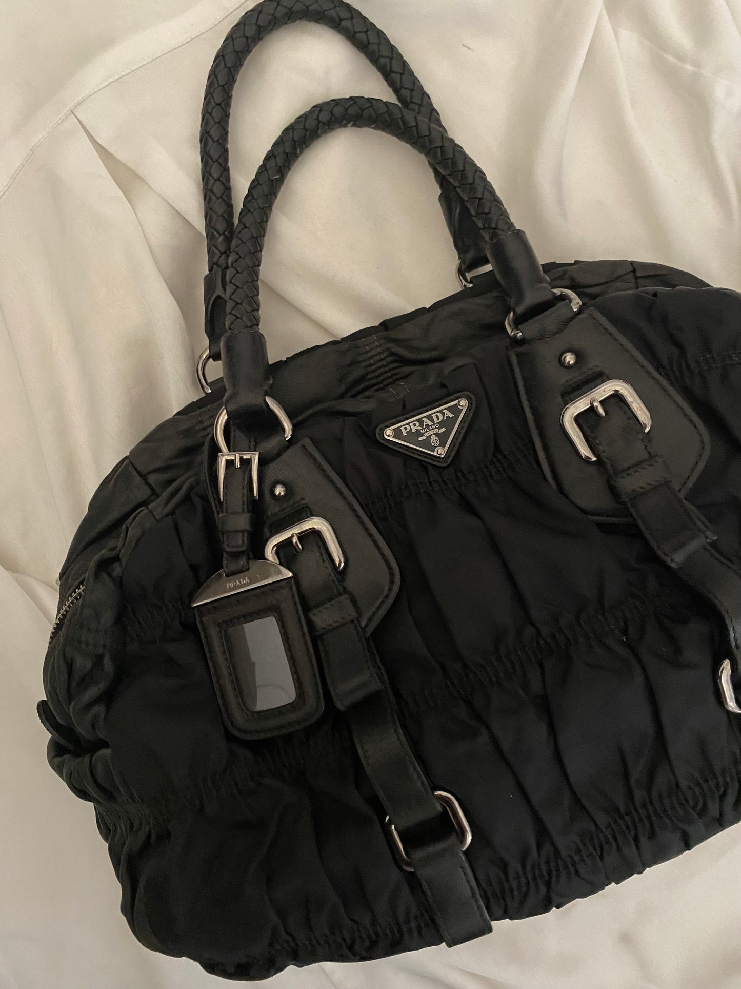 Prada pleated nylon and leather