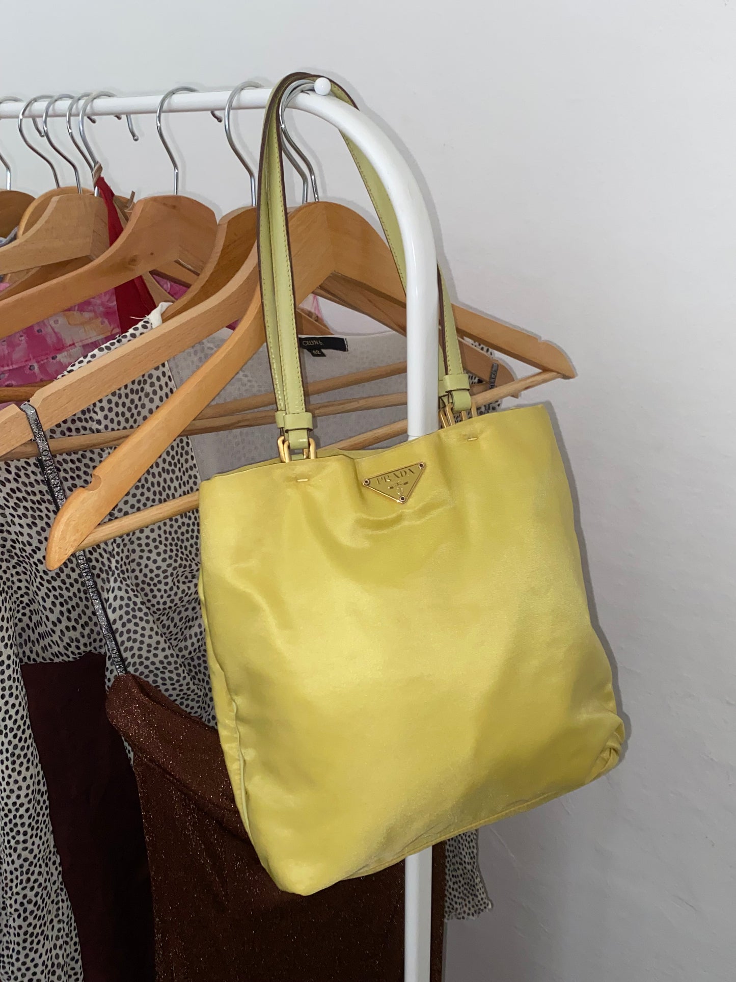 Prada lime yellow nylon tote