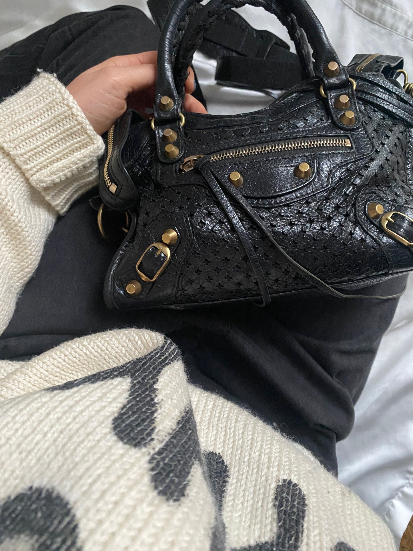 Balenciaga mini city stadium laser cut cross