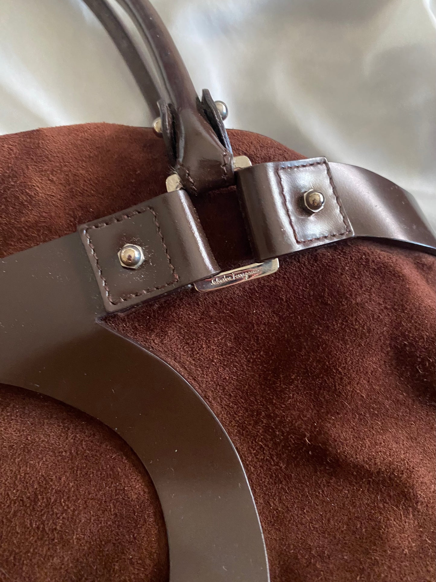 Salvatore Ferragamo chocolate suede bag