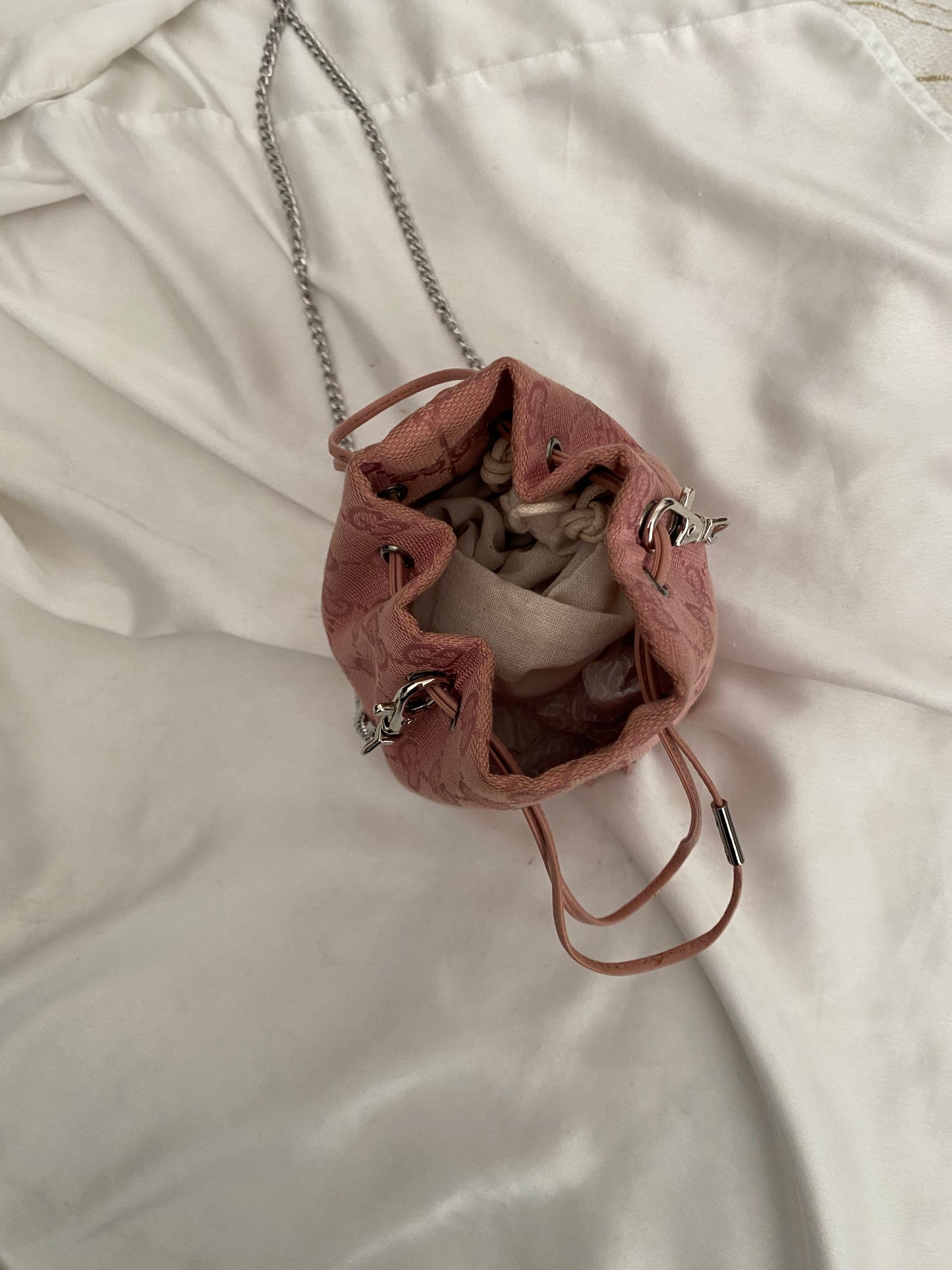 Gucci mini pink monogram bucket bag