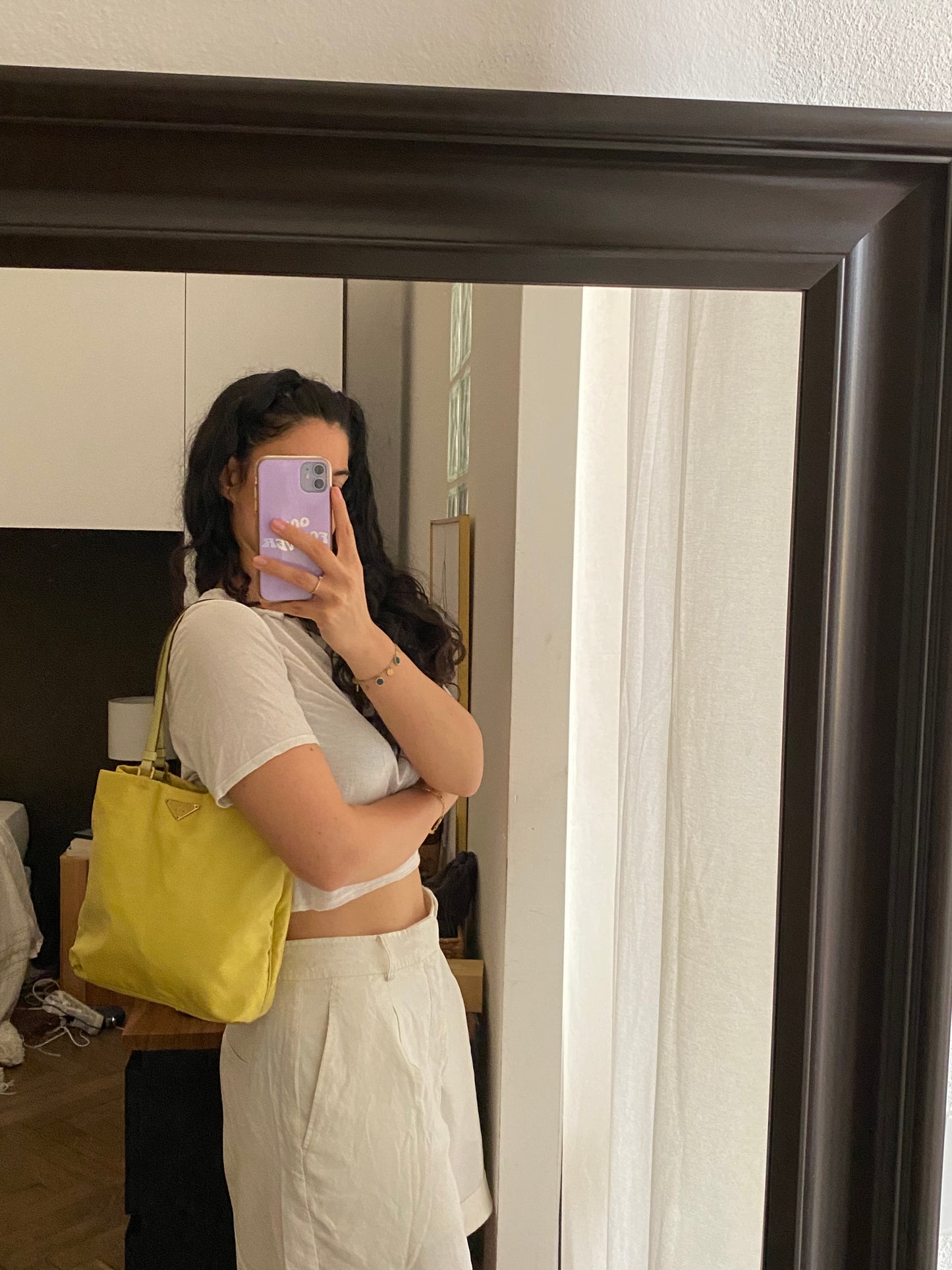 Prada lime yellow nylon tote