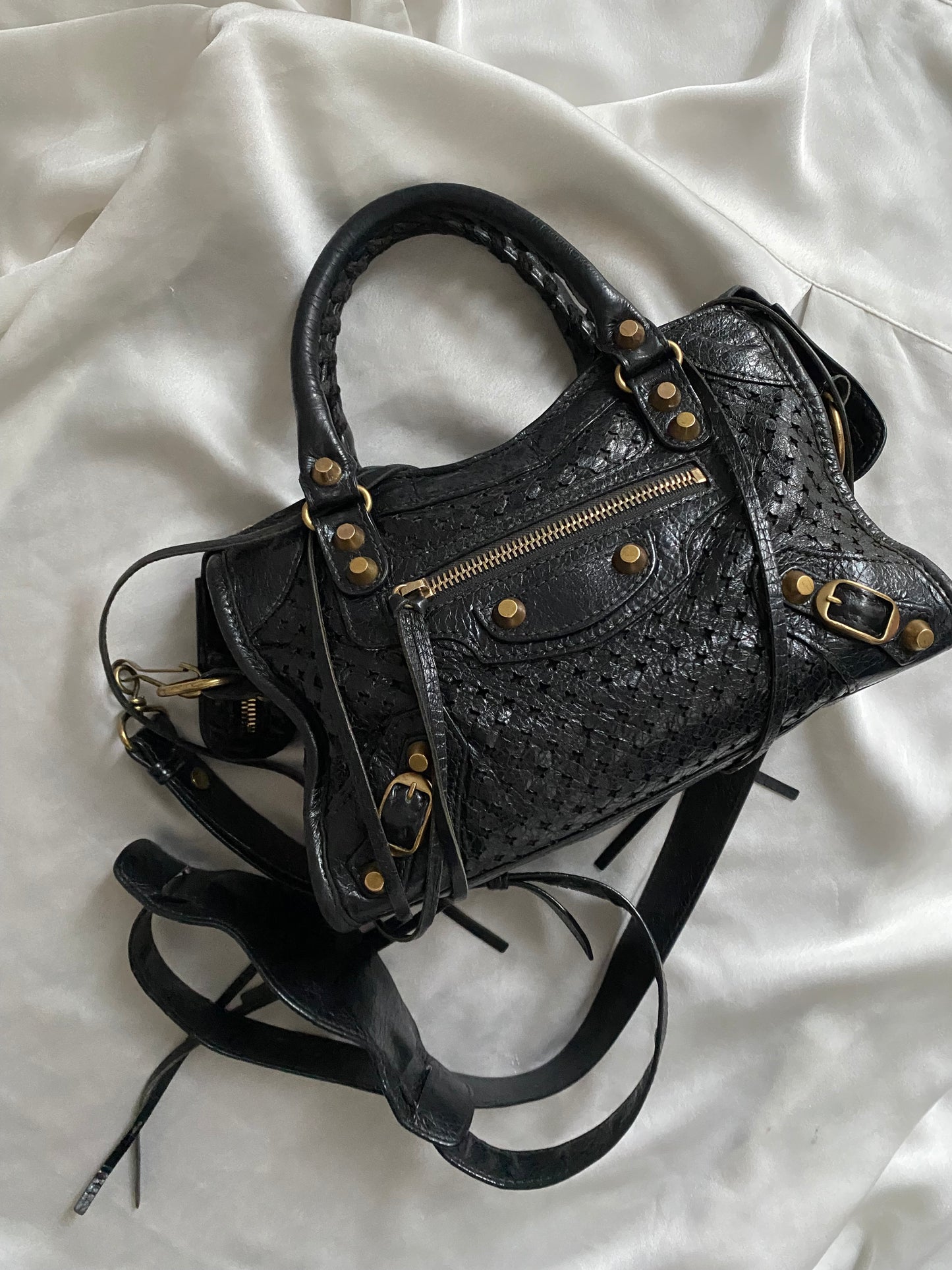 Balenciaga mini city stadium laser cut cross