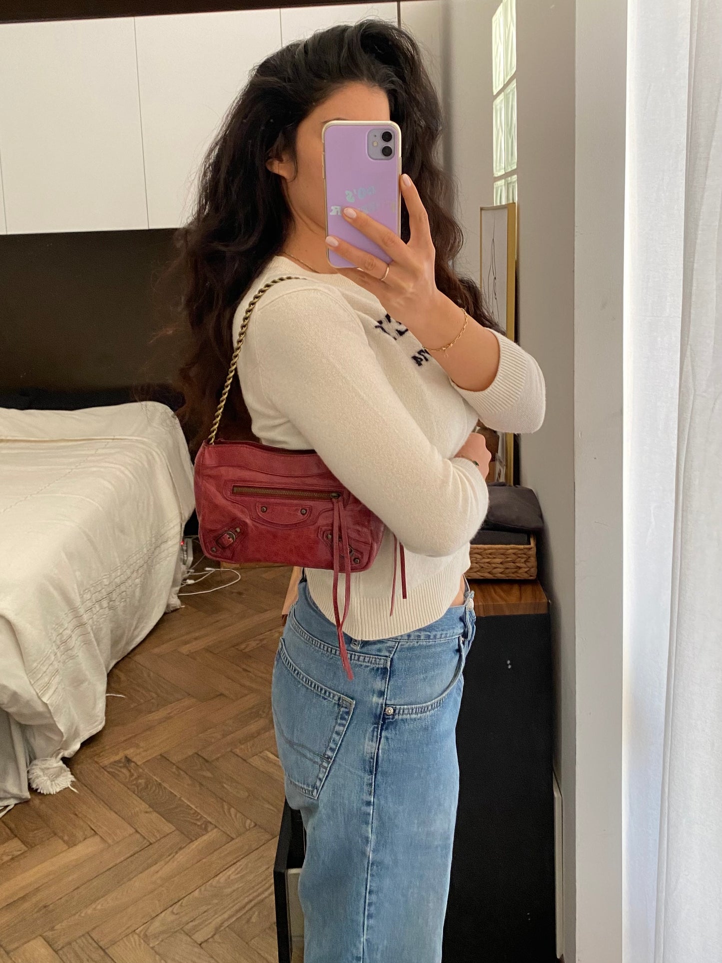 Balenciaga motocross burgundy clutch bag