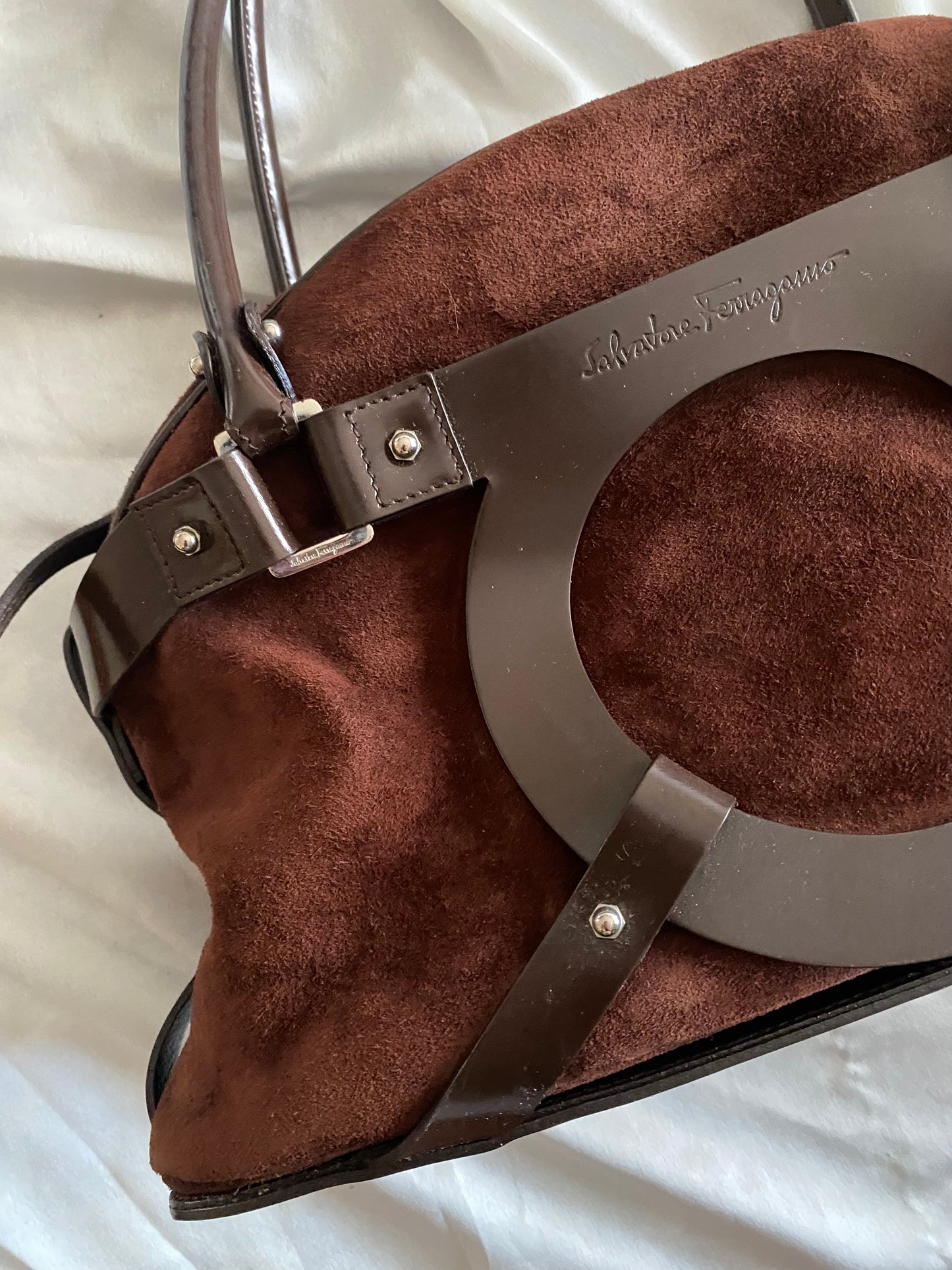 Salvatore Ferragamo chocolate suede bag