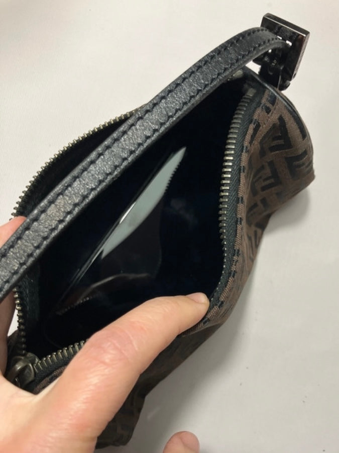Fendi round mini clutch zucchini brown