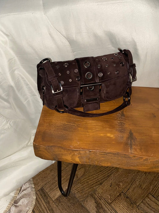 Prada double pocket buckle dark brown in suede