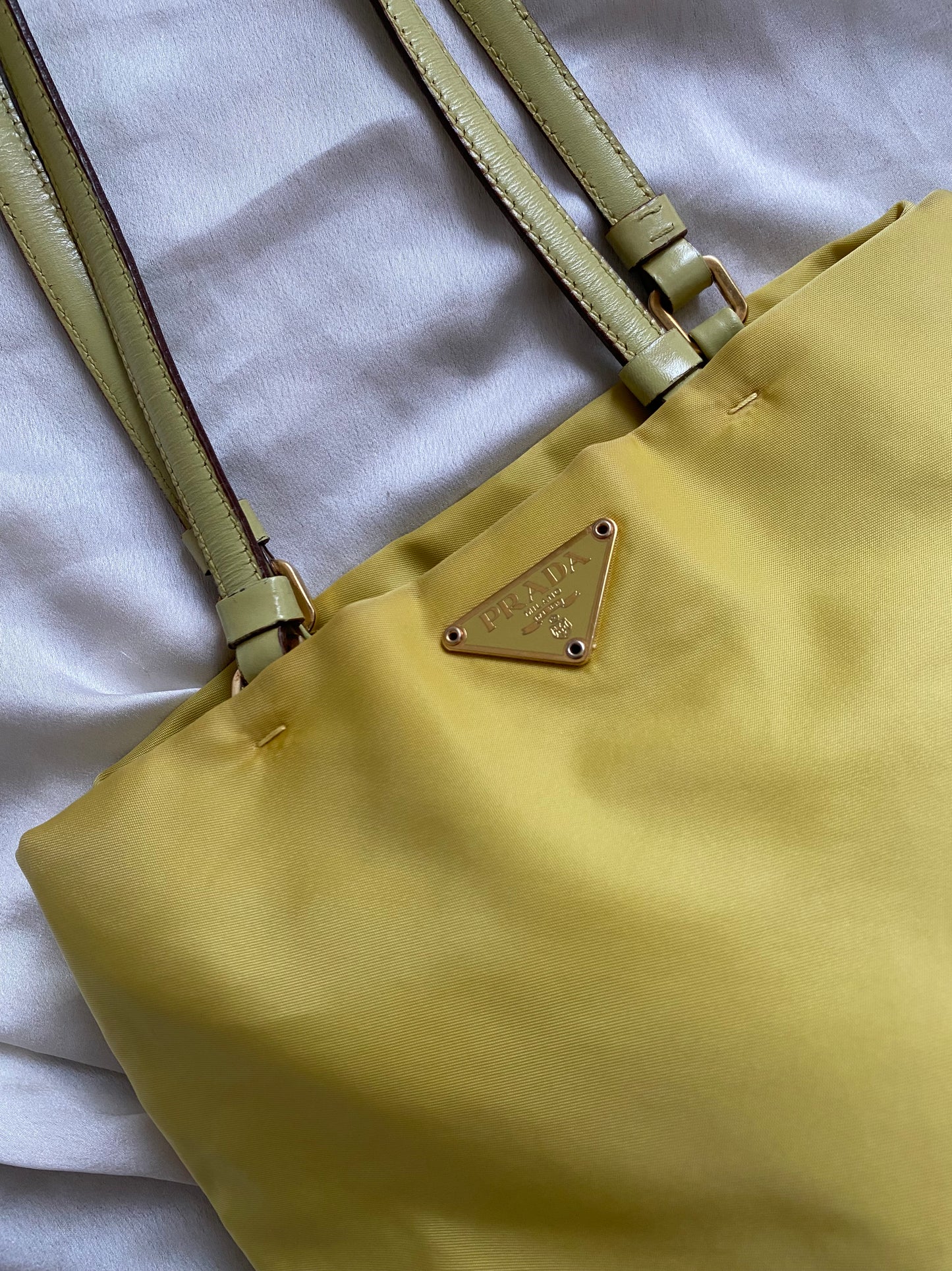 Prada lime yellow nylon tote