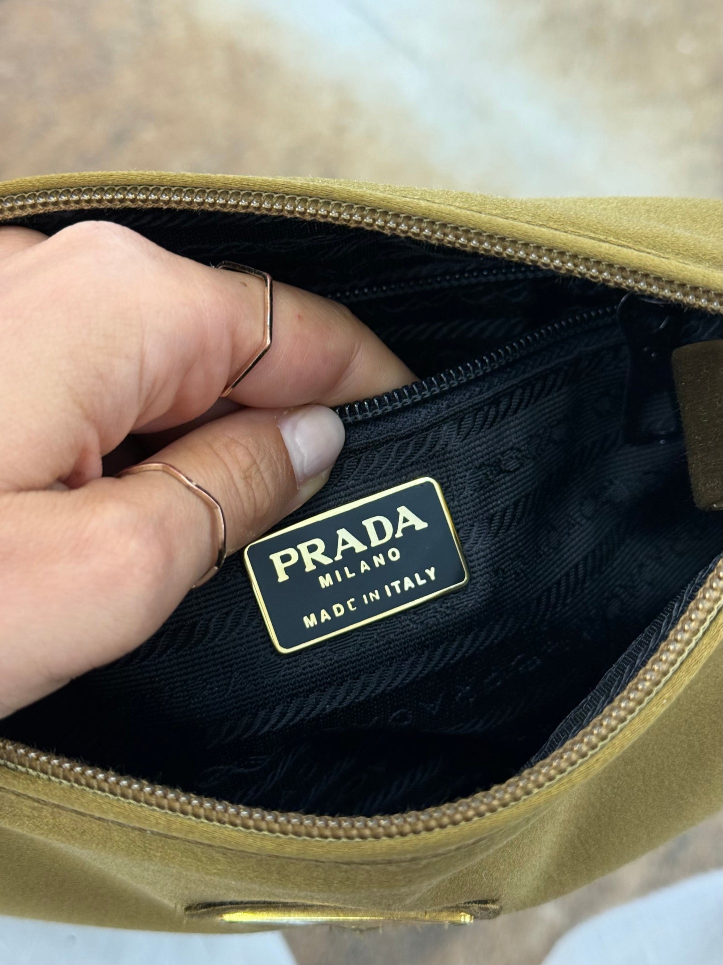 Prada tessuto pochette khaki gold