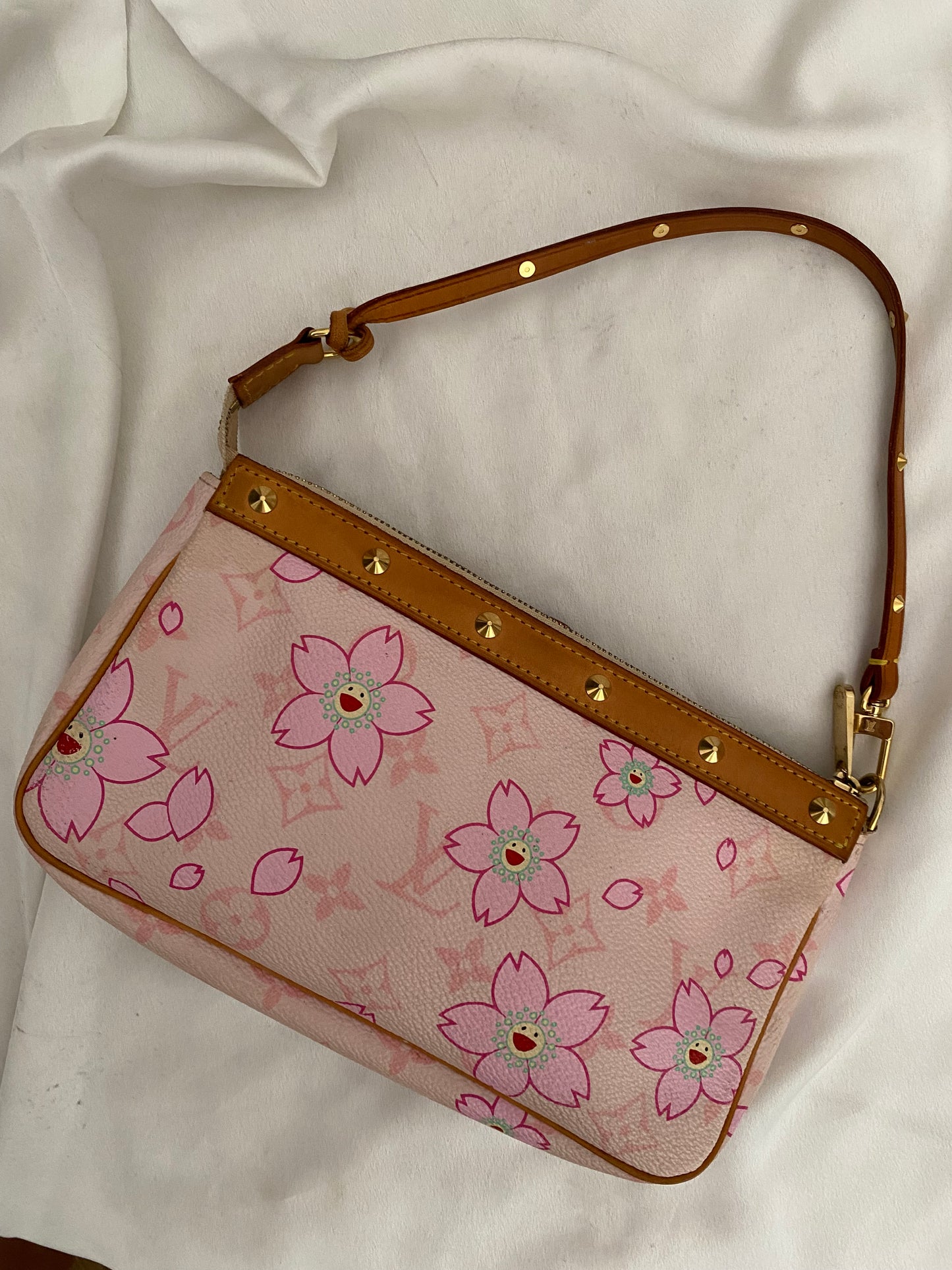 Louis Vuitton pink cherry blossom accessory clutch bag Takashi Murakami