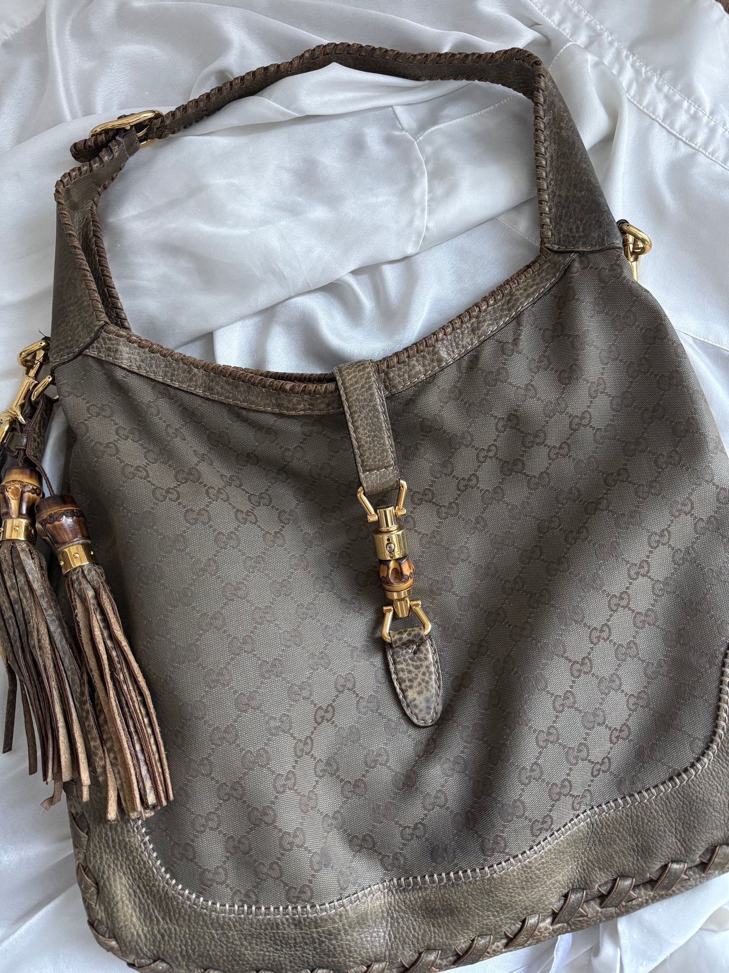 Gucci new Jackie hobo era Frida Giannini monogram khaki