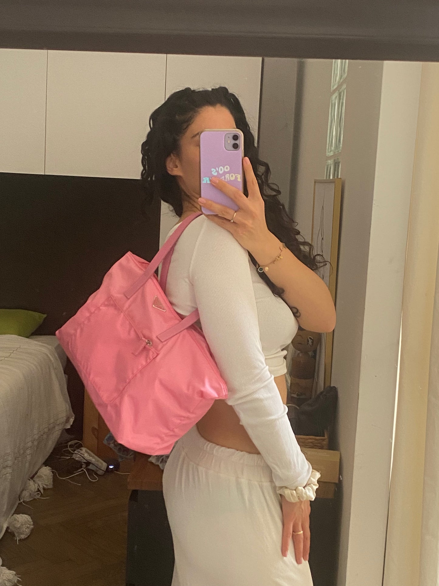 Prada pink nylon tote