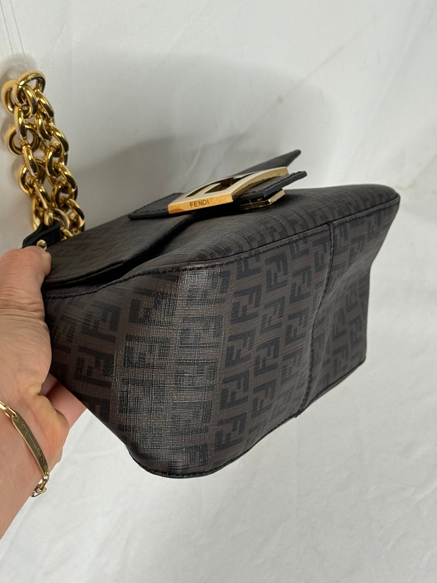 Fendi mini mamma baguette spalmati brown