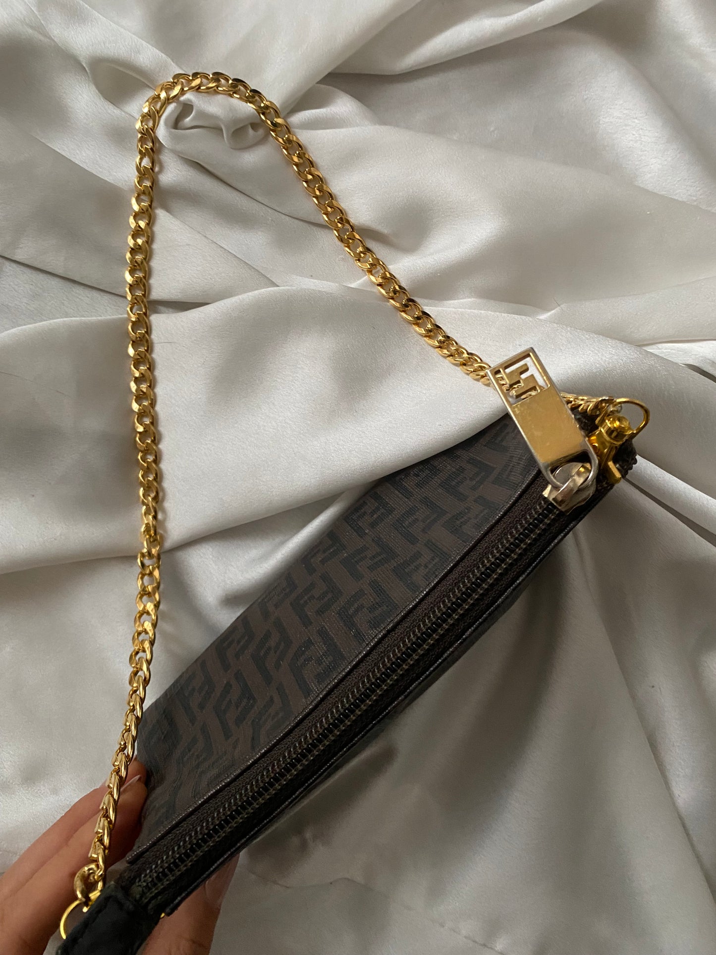 Fendi mini clutch bag zucchini monogram brown